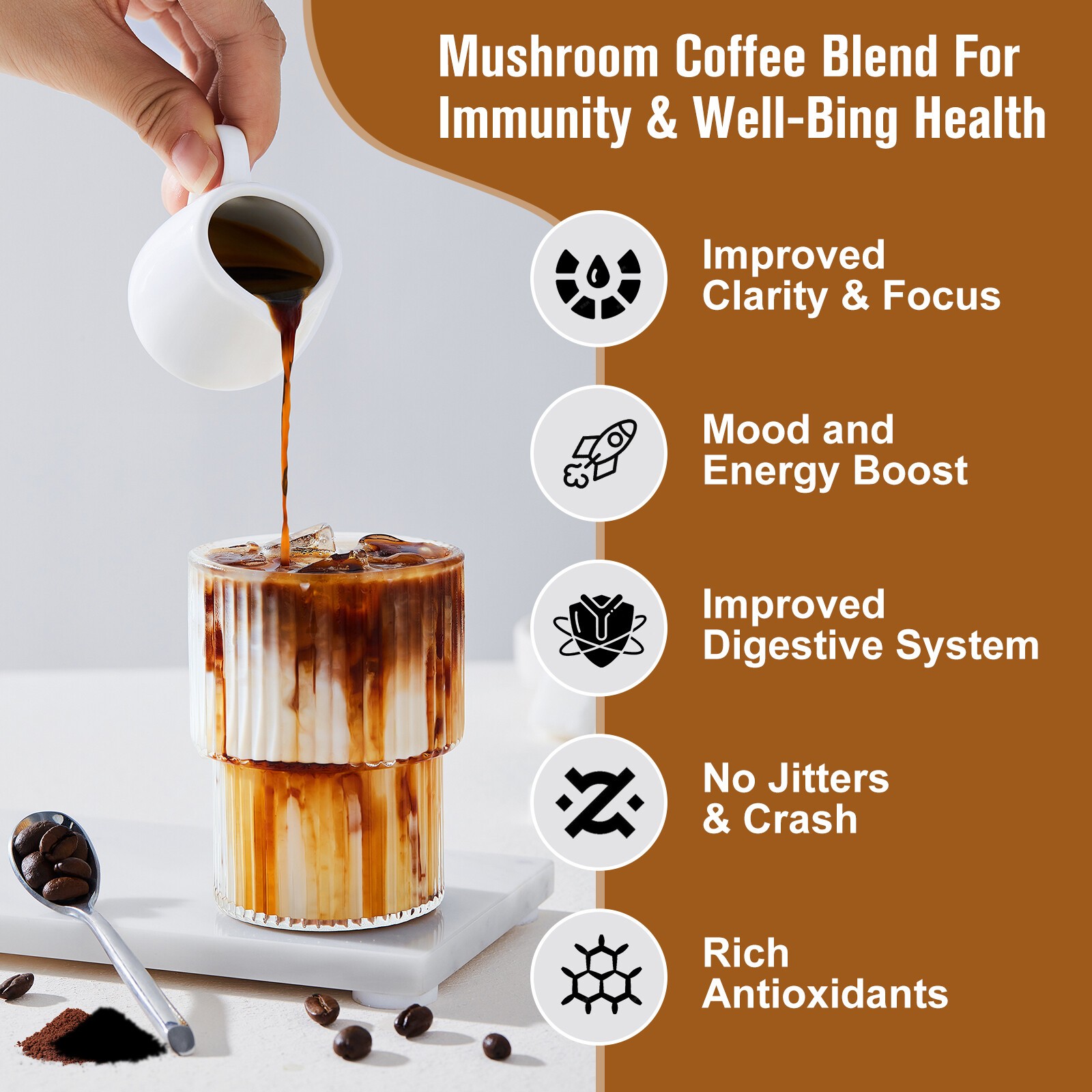 210g Mushroom Coffee Instant Mushroom Coffee Powder Brain & Immune Boost