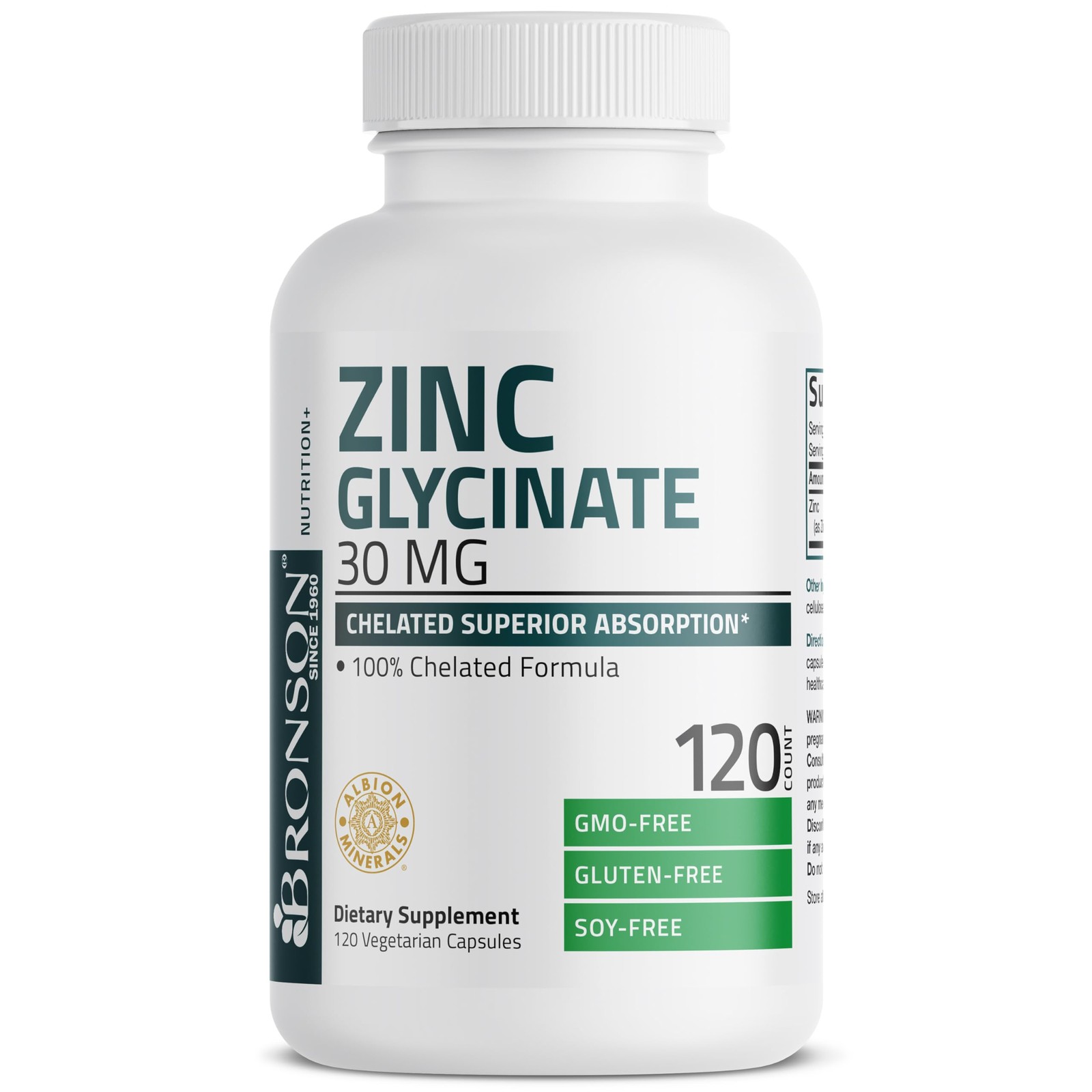 Bronson Zinc Glycinate 30mg Chelated Superior 120 Count (Pack of 1)