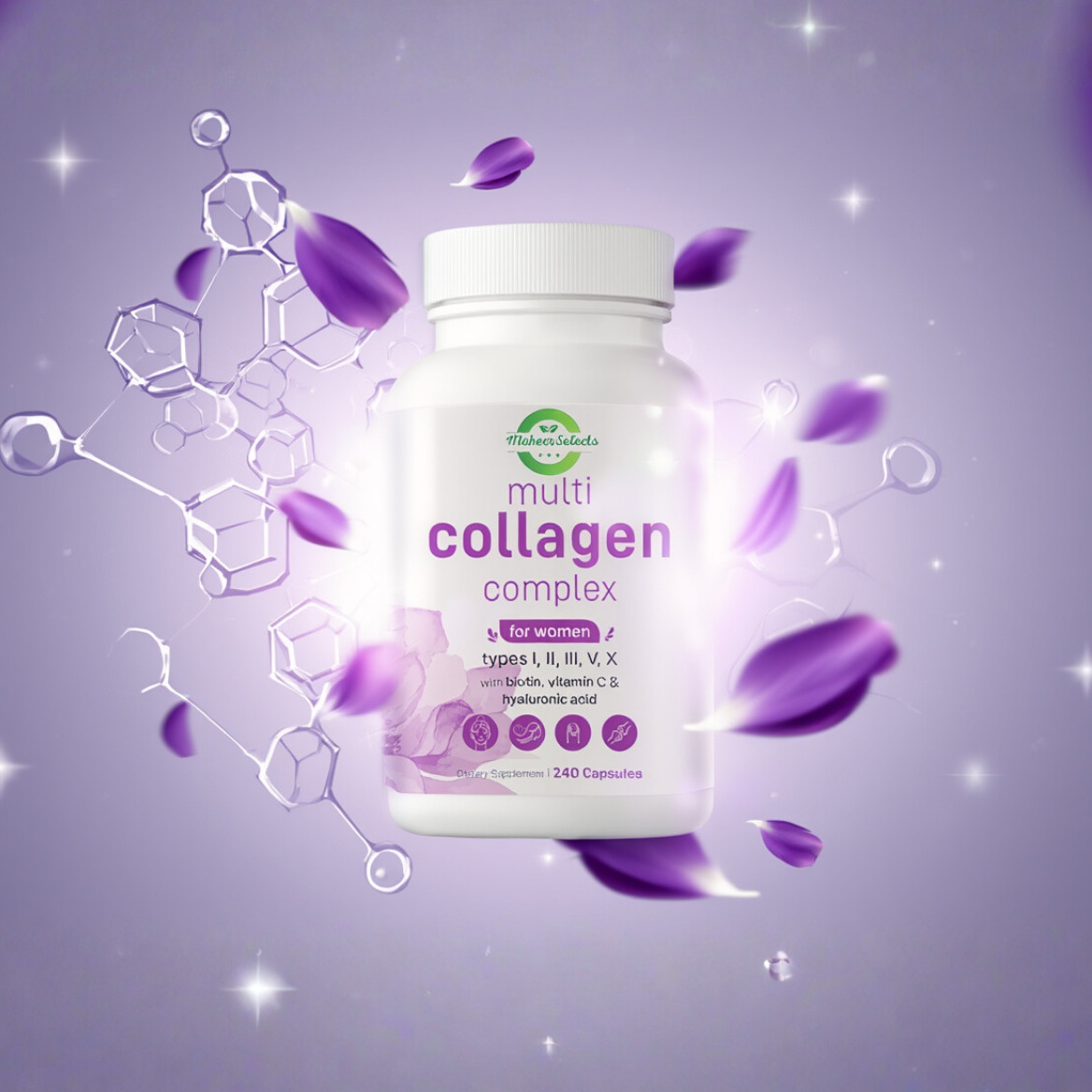 Multi Collagen 8 in 1 Complex for Women ~ 240 Capsules ~ Type I, II, III, V, X