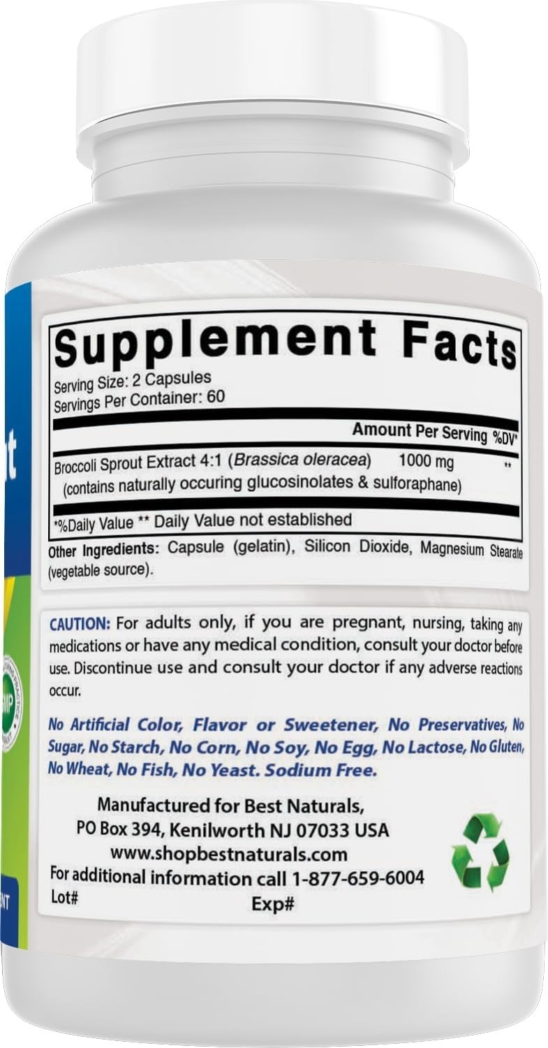 Broccoli Sprouts Extract 1000 mg – 120 Capsules, Non-GMO & Gluten-Free