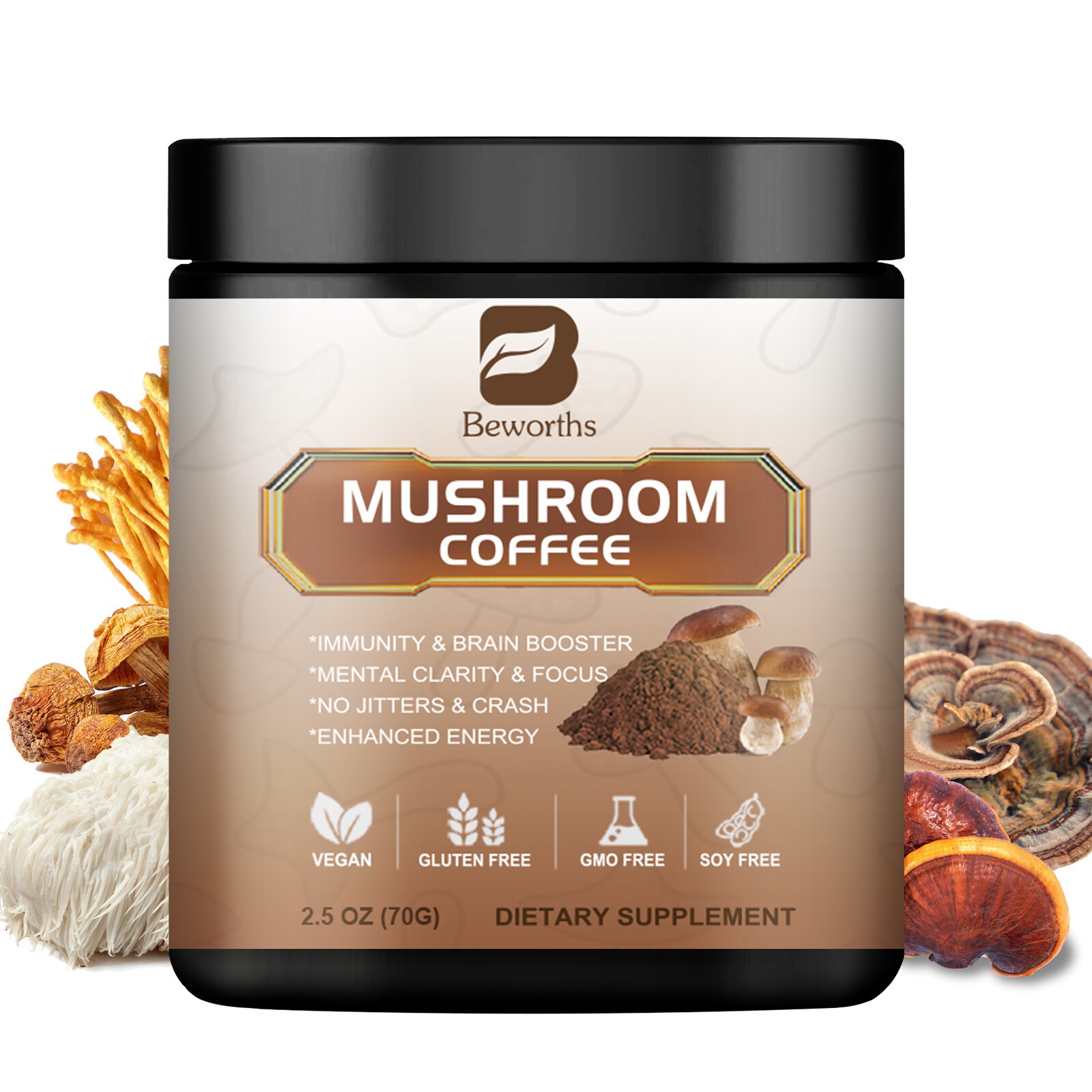 210g Mushroom Coffee Instant Mushroom Coffee Powder Brain & Immune Boost