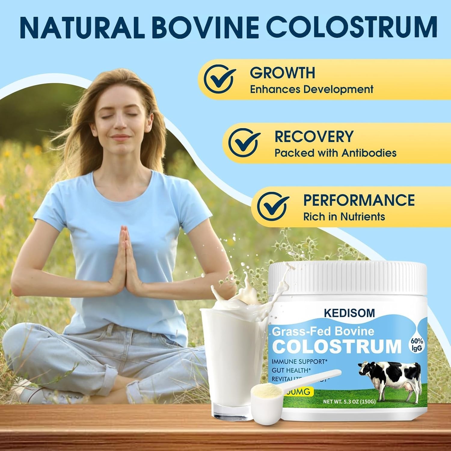 Grass-Fed Bovine 60% High IgG 3000 mg Unflavored, 50 Servings