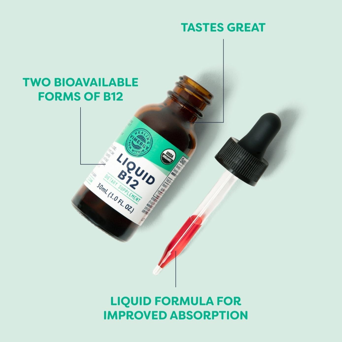 Vimergy Organic Liquid Vitamin B12 Supplement 2500 mcg, 1 Fl Oz (Pack of 1)