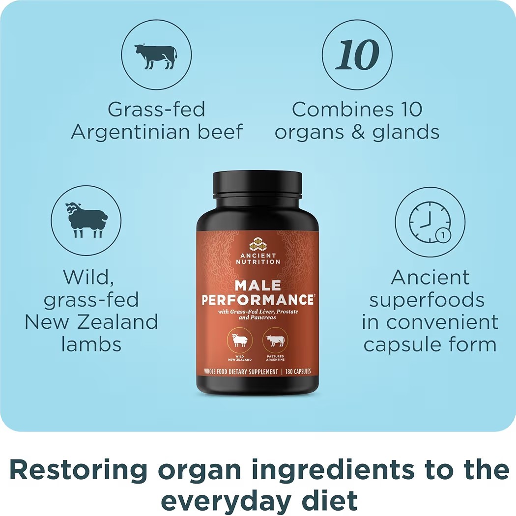 Ancient Nutrition Male Performance Grass-Fed Liver Prostate Pancreas 180 Capsule