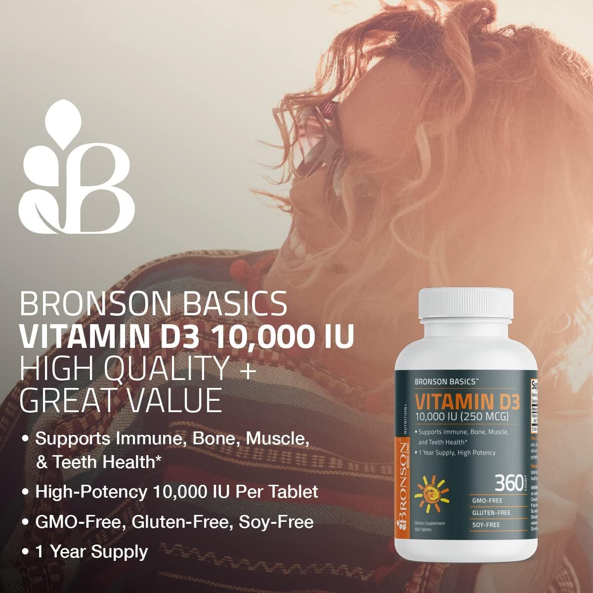 Vitamin D3 10,000 IU (250 MCG) 1 Year Supply for Healthy Muscle Function and Imm