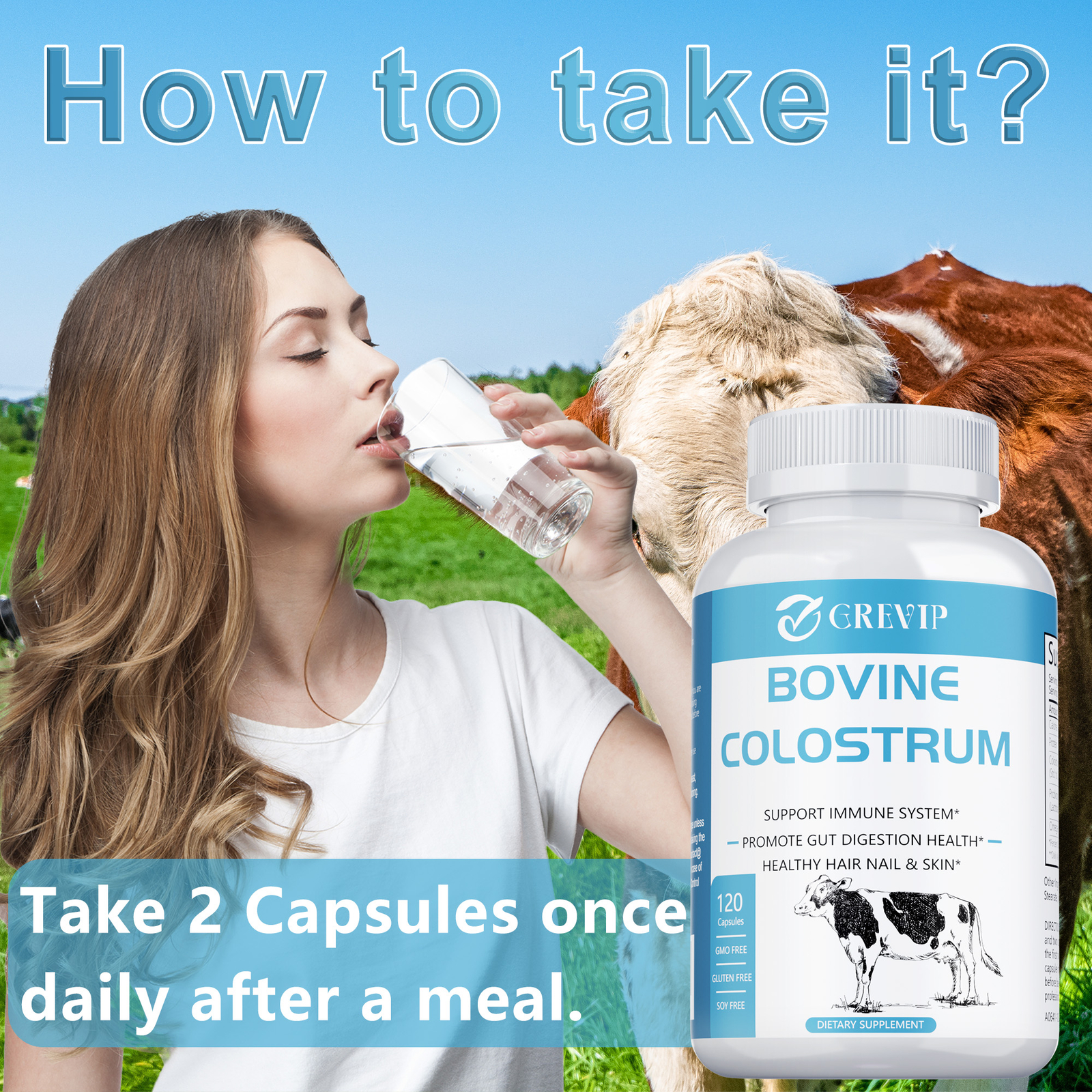 Bovine Colostrum 120pcs -Probiotic, Omega-3 -Immune Beauty Boost Support Non-GMO