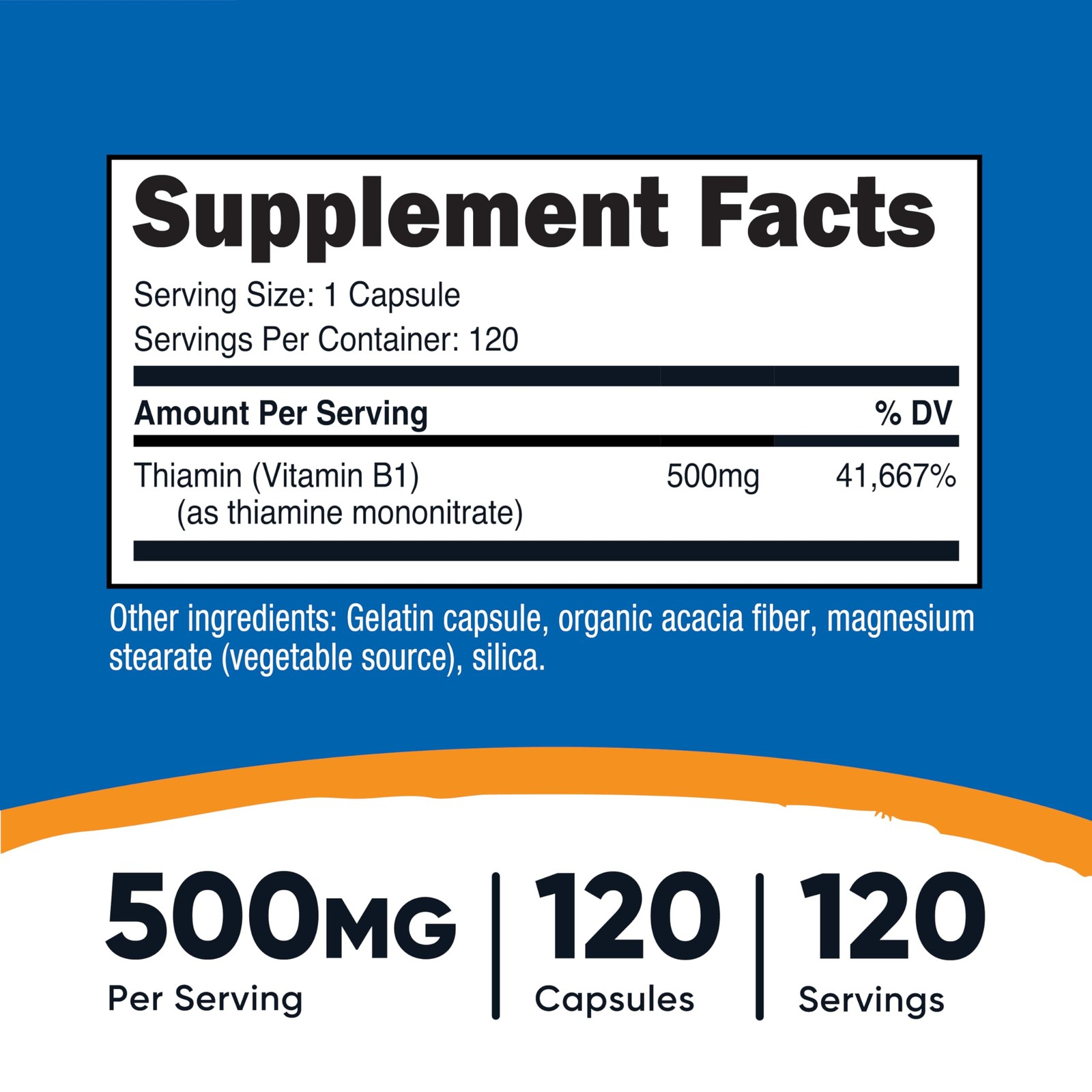 Nutricost Vitamin B1 (Thiamine) 500mg, 120 Capsules 120 Count (Pack of 1)
