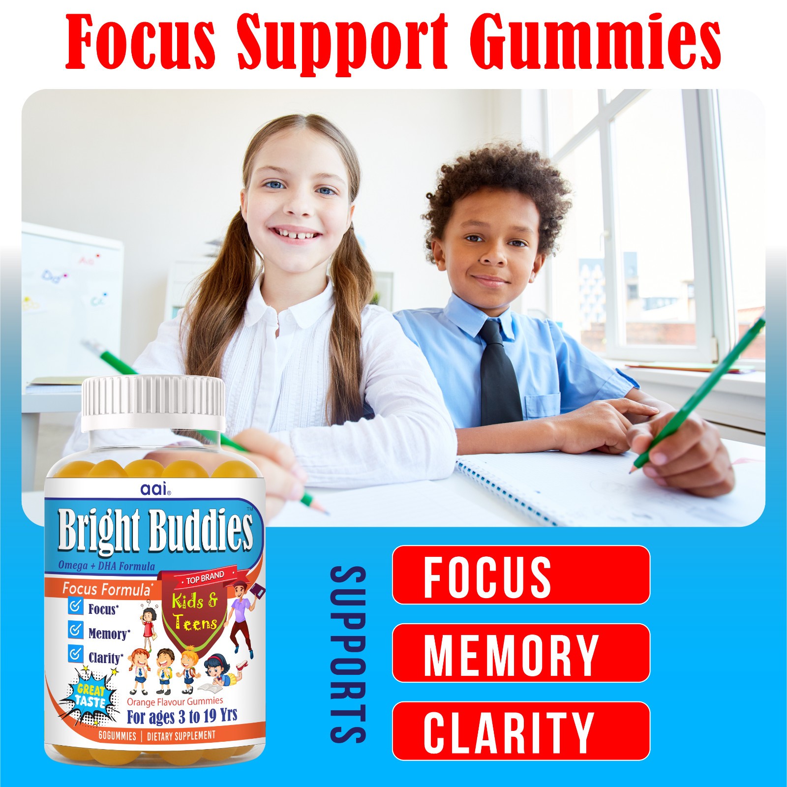 Focus Kids Gummies for Kids Brain Focus Support,Attention,Focus Brain60-20/12/25
