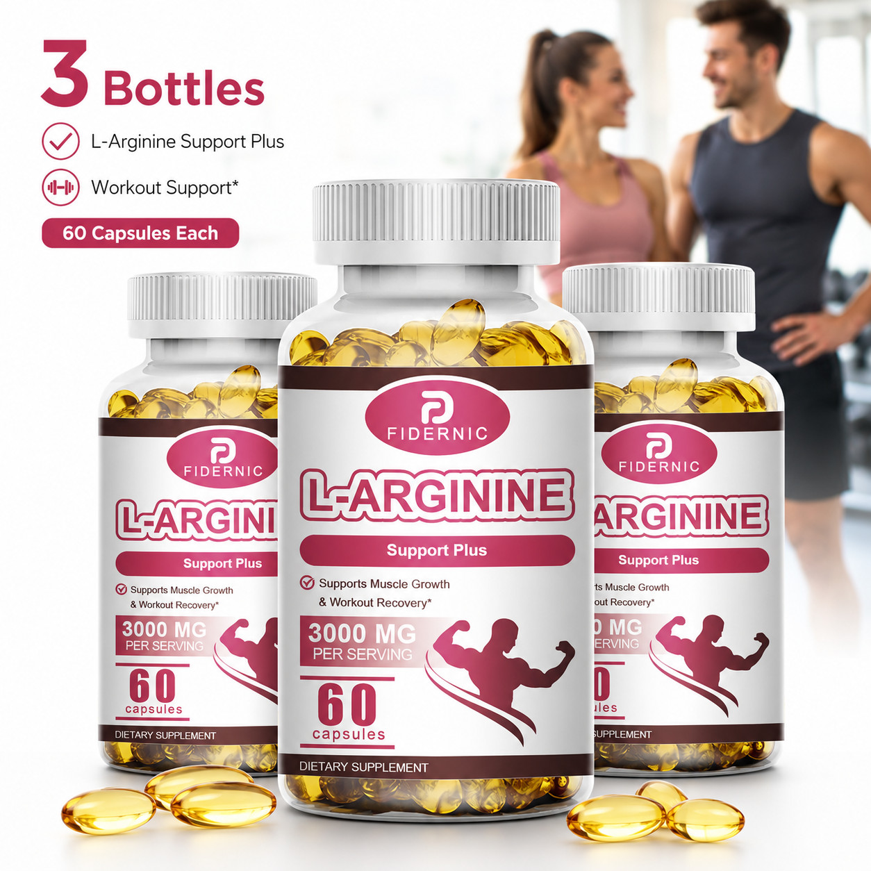 1/2/3 Bottle L-Arginine Supplement 3000mg Per Serving 60 Capsules