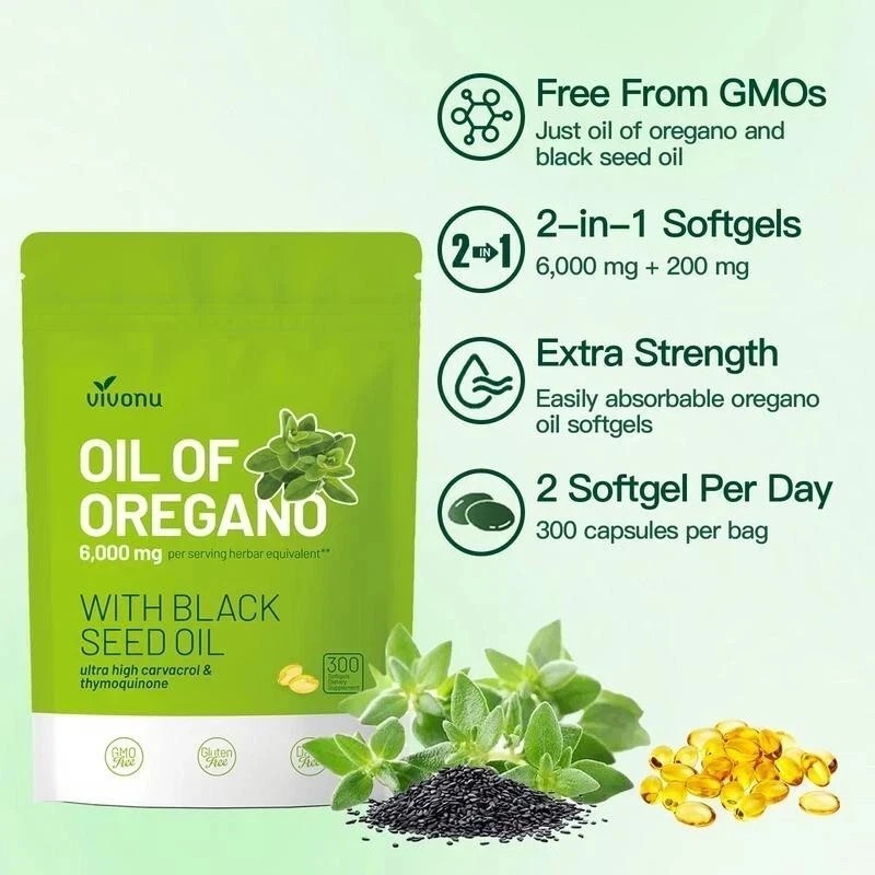 VivoNu Oil of Oregano Capsules | 6000mg Oil of Oregano with Black Seed Oil