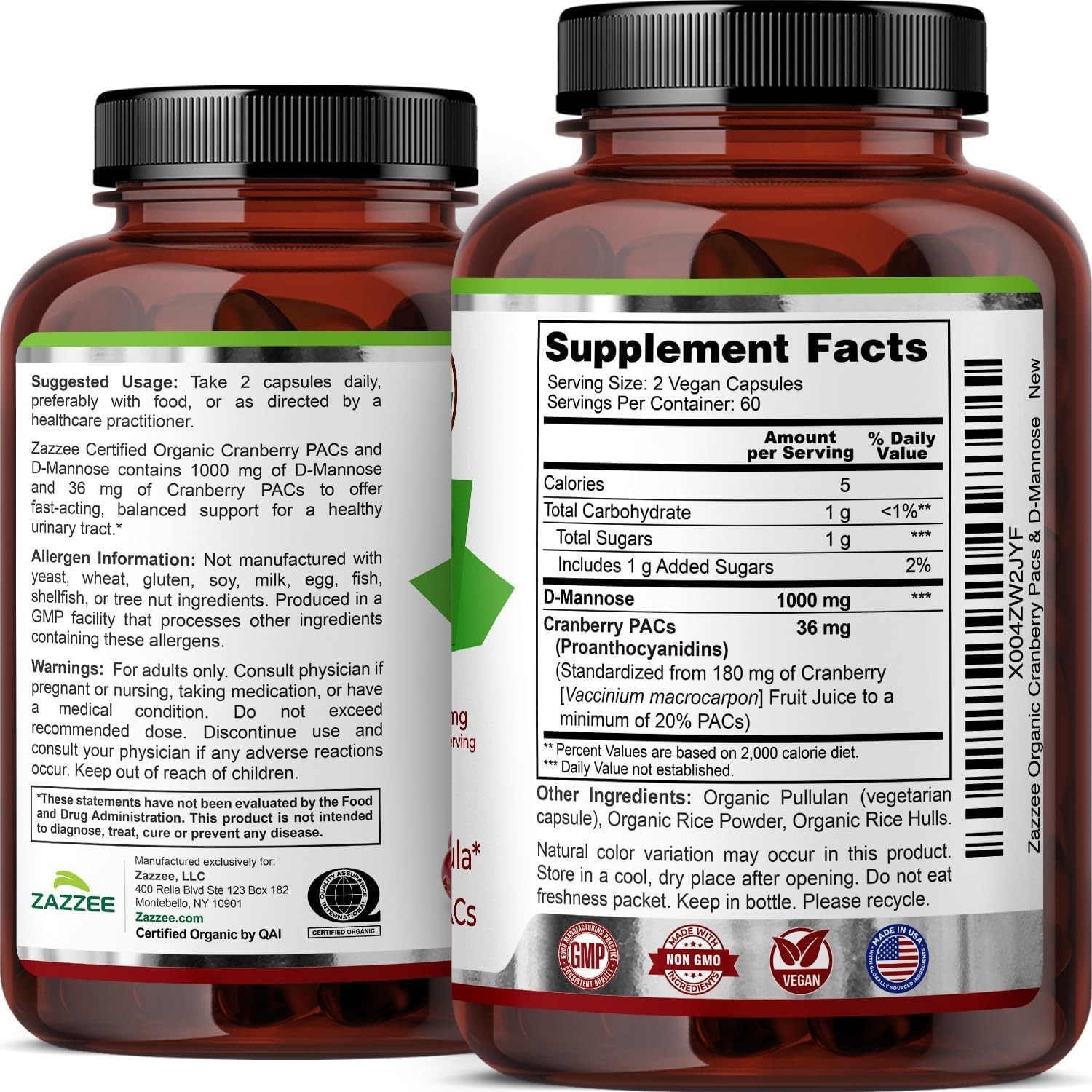 USDA Organic Cranberry PACs & D-Mannose, 36 mg PACs per Serving, 1000 mg D-Ma…