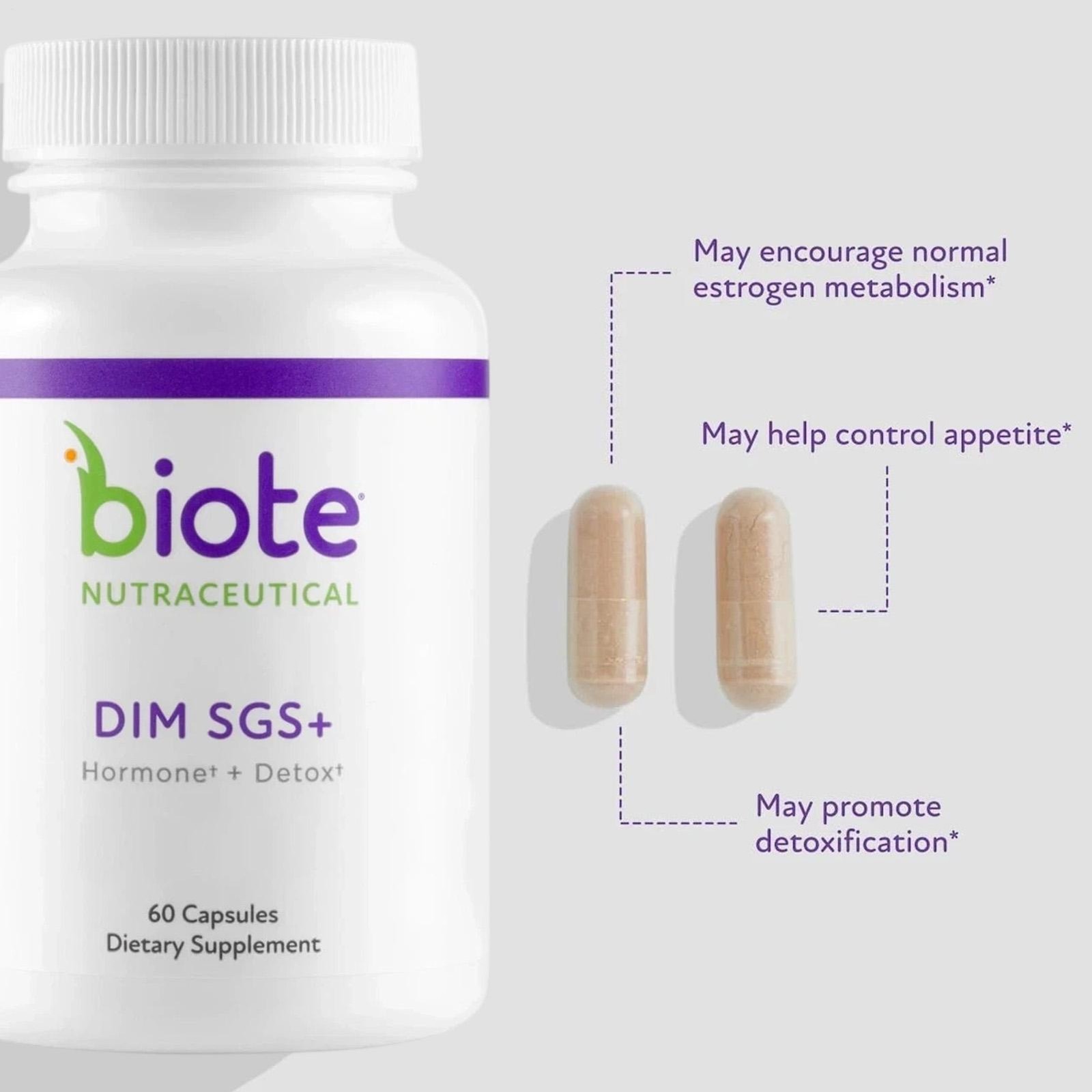 Biote Nutraceutical – DIM SGS+, + Detox Supplemen 60 Capsules (1-3 PACK)