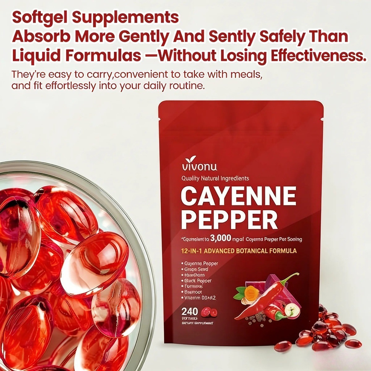 FREE SHIP 3/2PACK Cayenne Pepper Softgels Supplement – 240 Capsules NEW+-