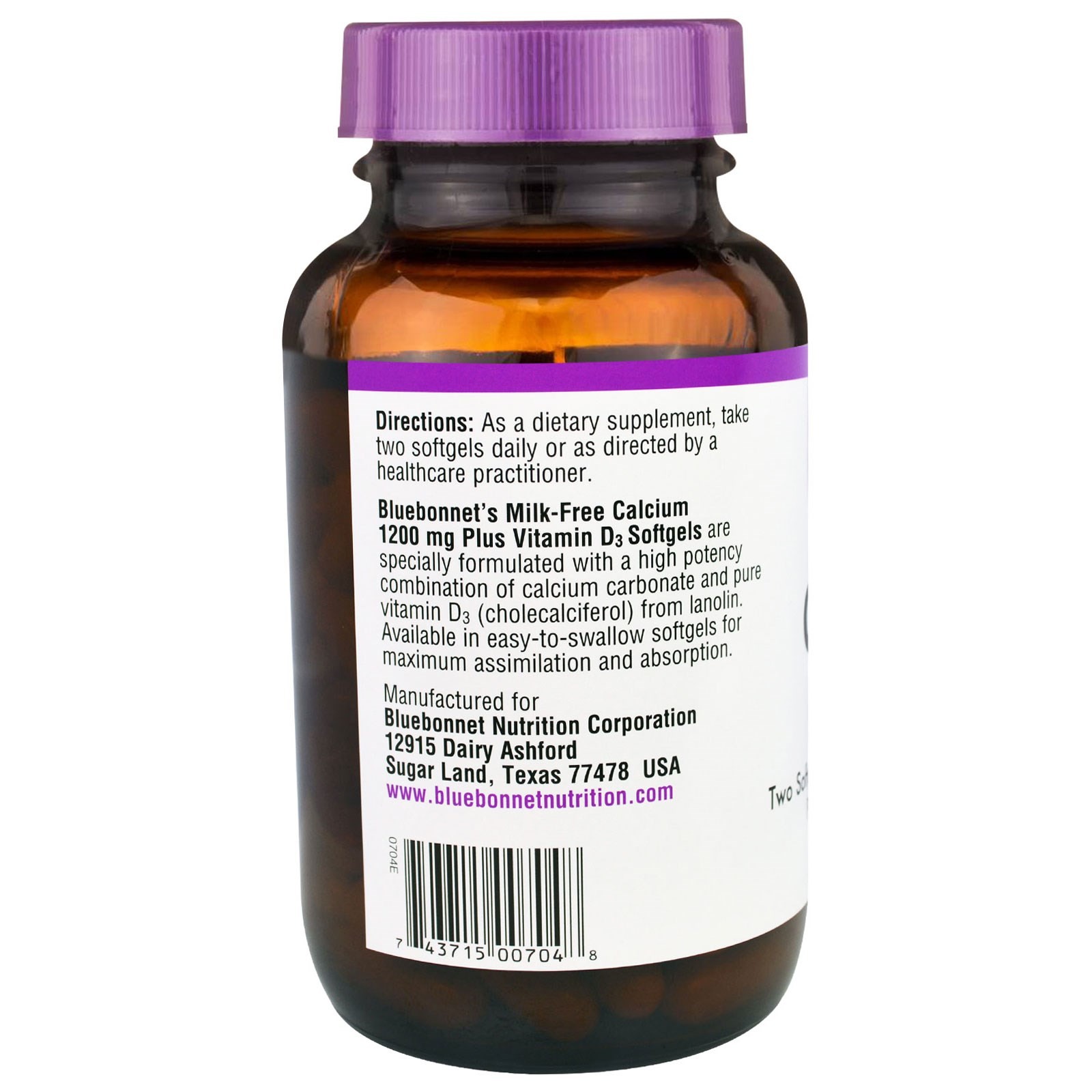 Bluebonnet Nutrition Milk-Free Calcium 1200 mg 120 Softgels Egg-Free, Fish Free,