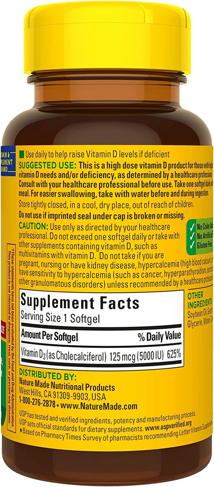 Nature Made Extra Strength Vitamin D3 5000 IU Supplement Gummy, Softgel, Tablet