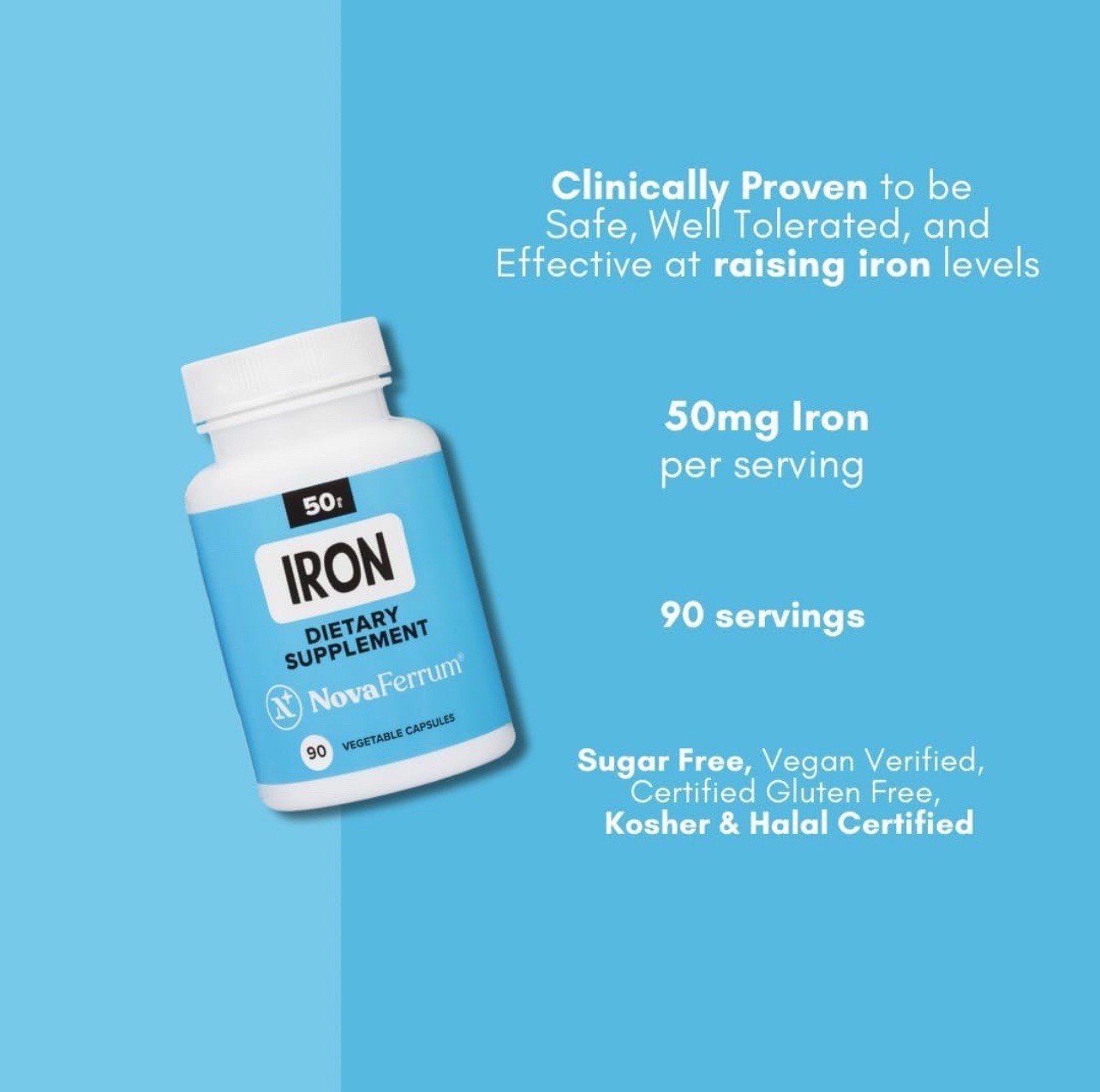 NovaFerrum All Good Iron Capsule Supplements 50mg of Iron 90 Serving EXP 03/2027