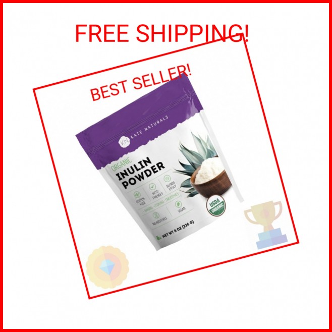 Kate Naturals Inulin Powder Organic from Blue Agave (8oz) Soluble Prebiotic Fibe