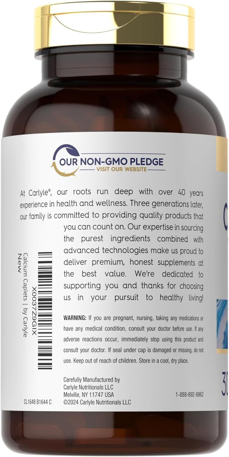 Calcium 1200mg with Vitamin D3 | 300 Tablets | Vegetarian, Non-GMO | by Carlyle