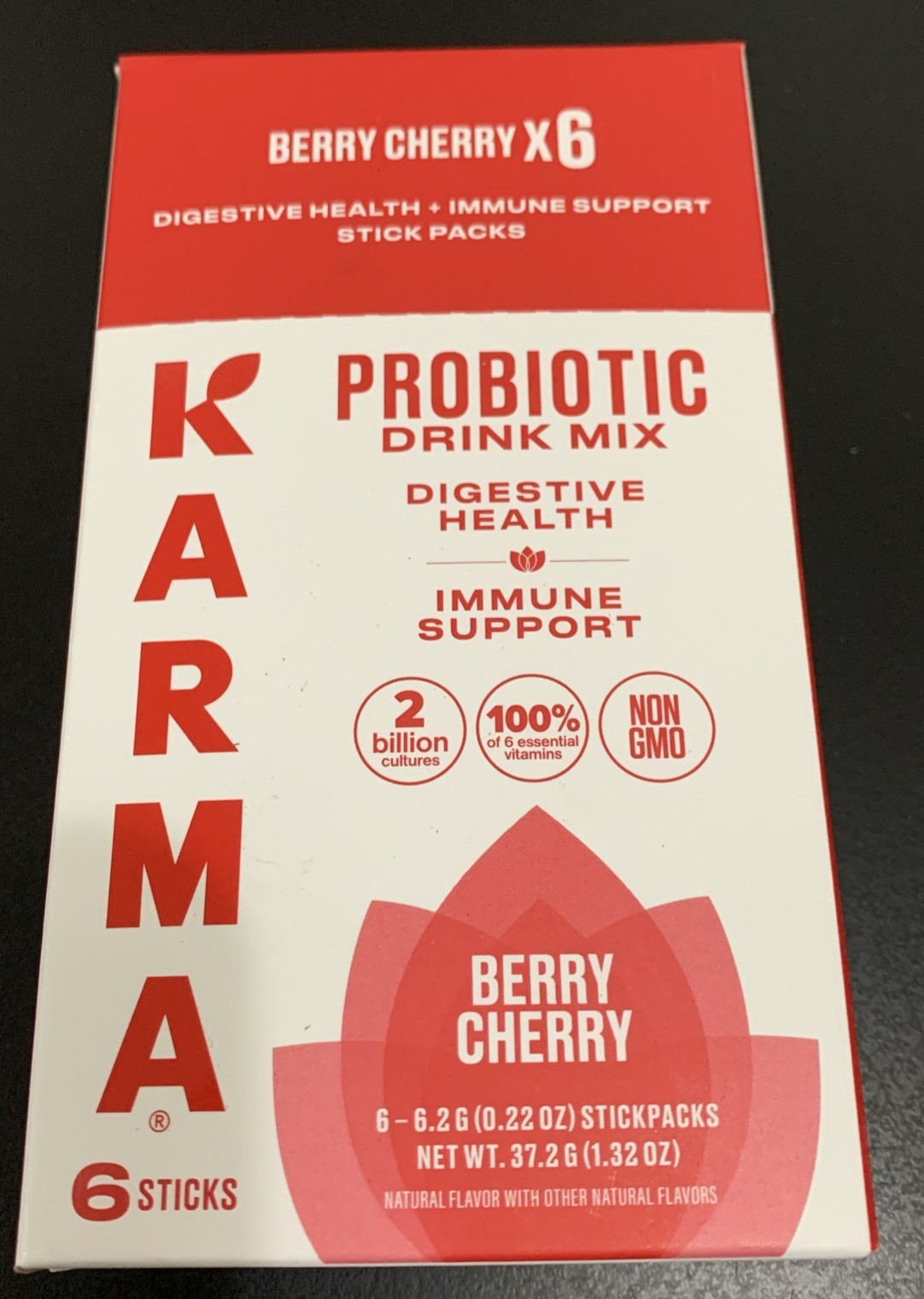 6 Sticks Karma Probiotic Powder Drink Mix Immune Support Berry Cherry