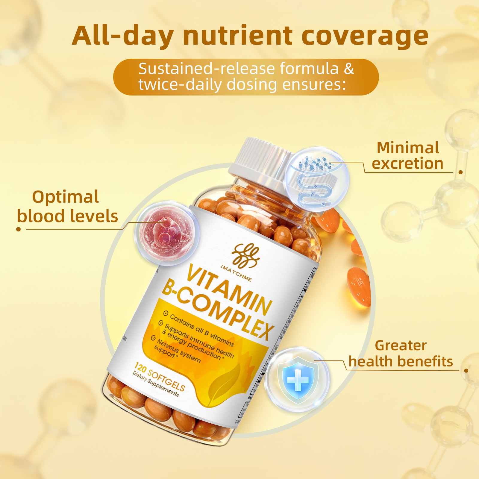 Vitamin B Complex 120 Capsules – B1,B2,B3,B5,B6,B7,B9,B12 for Immune Support