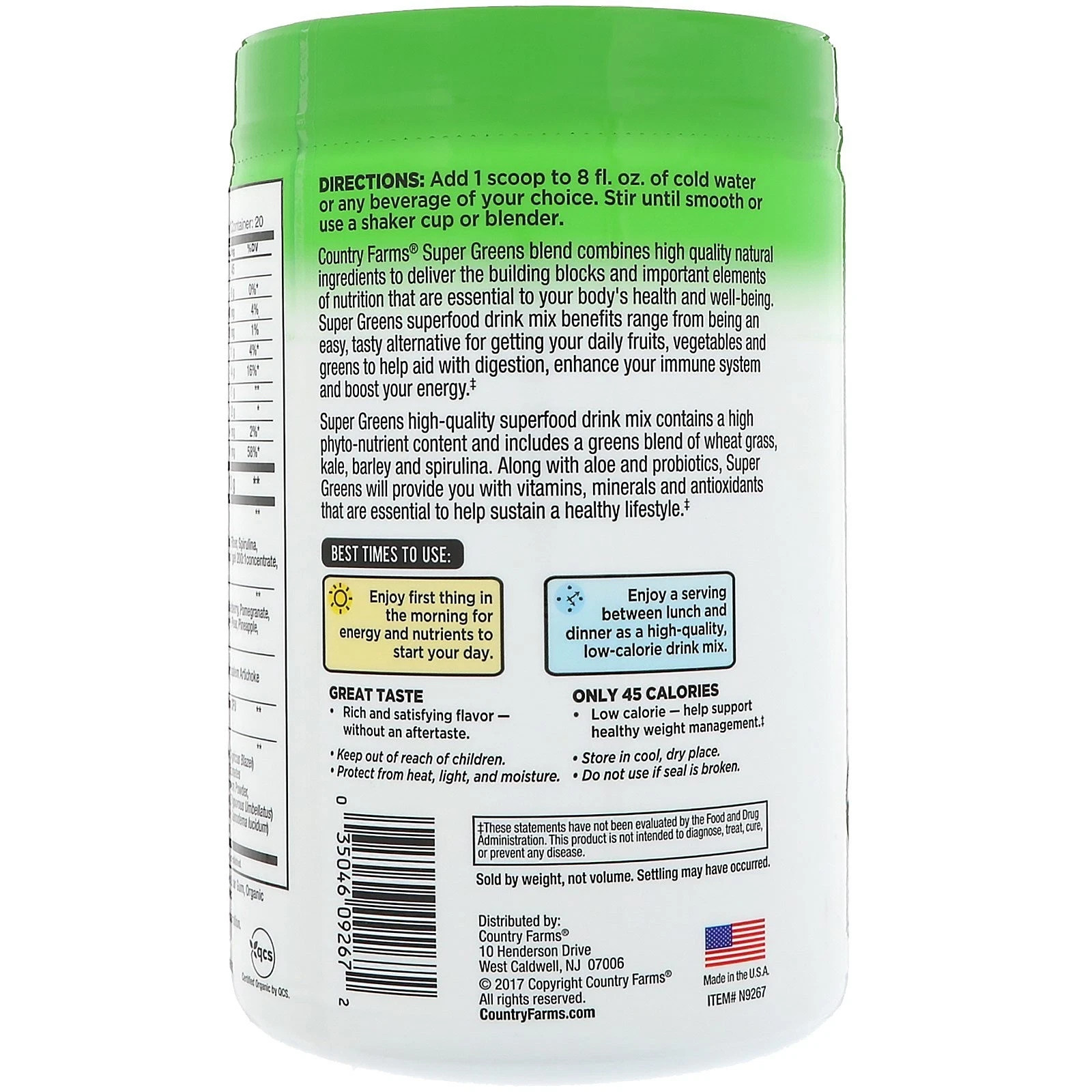 Country Farms Super Greens Alkalizing Formula Natural 300 g, 10.6 oz (3 Packs)