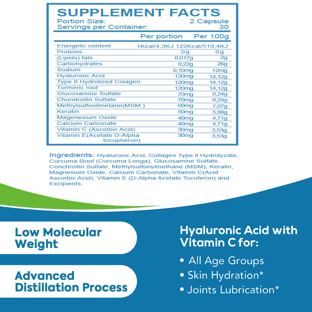 Hyaluronic Acid with MSM | 850 mg | 360 Capsules | Non-GMO | Joint Support