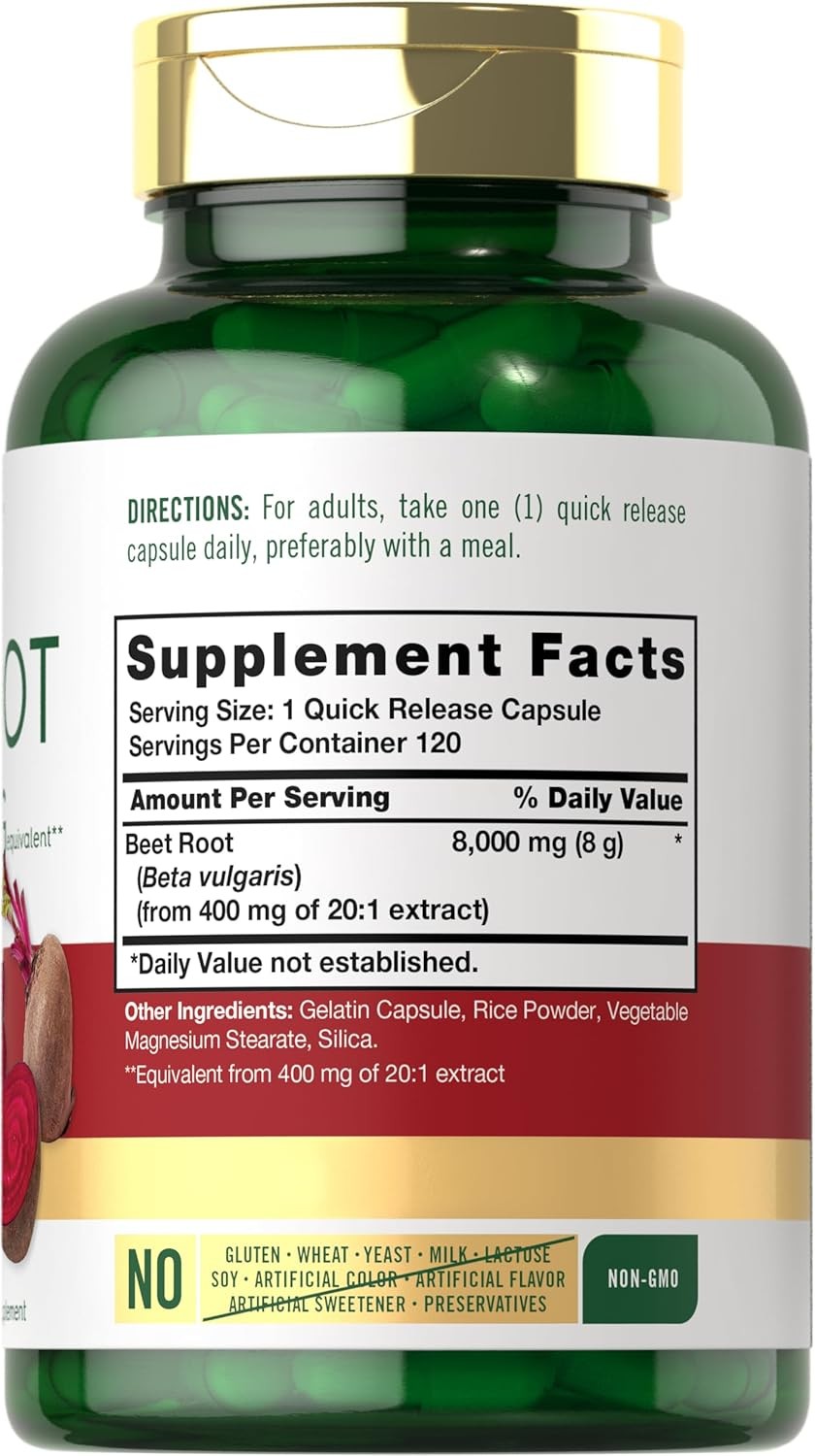 Carlyle Beet Root Capsules 8000mg, 120 Count, Non-GMO & Gluten Free