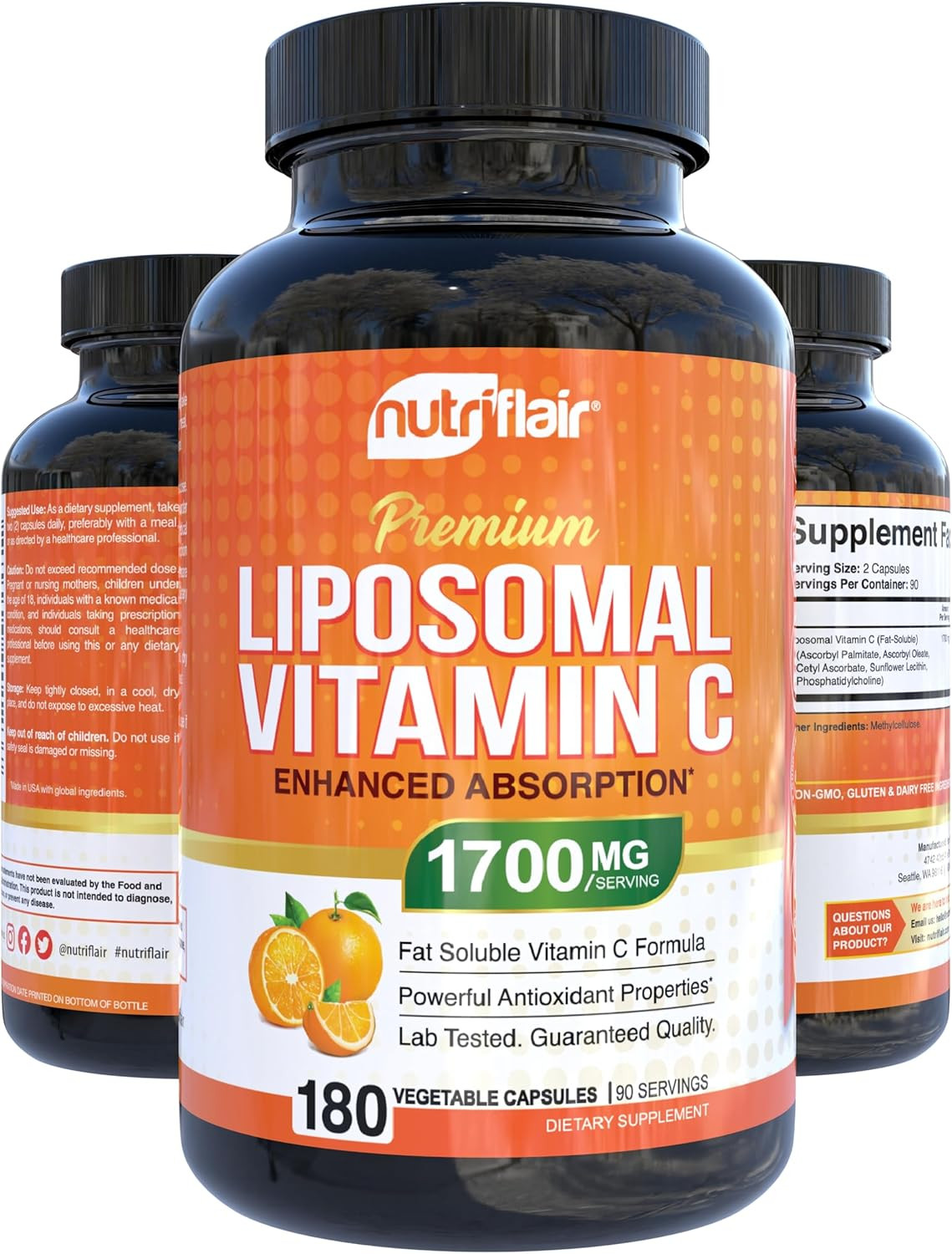 NutriFlair Liposomal Vitamin C 1700mg – 180 Vegan 180 180 Count (Pack of 1)