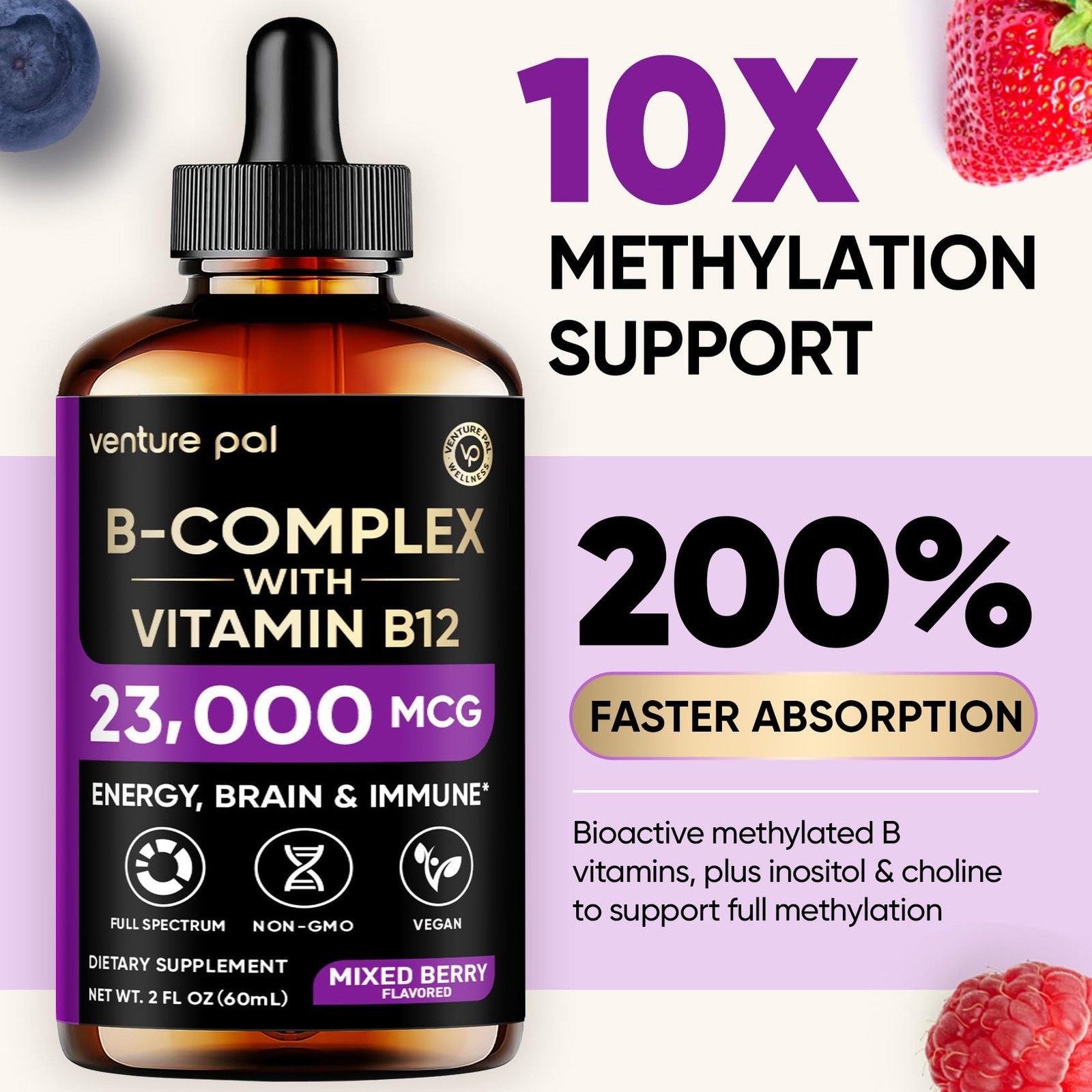 Venture Pal Vitamin B Complex Liquid Drops W/ B12 Methylcobalamin B9 Folic B1-B7