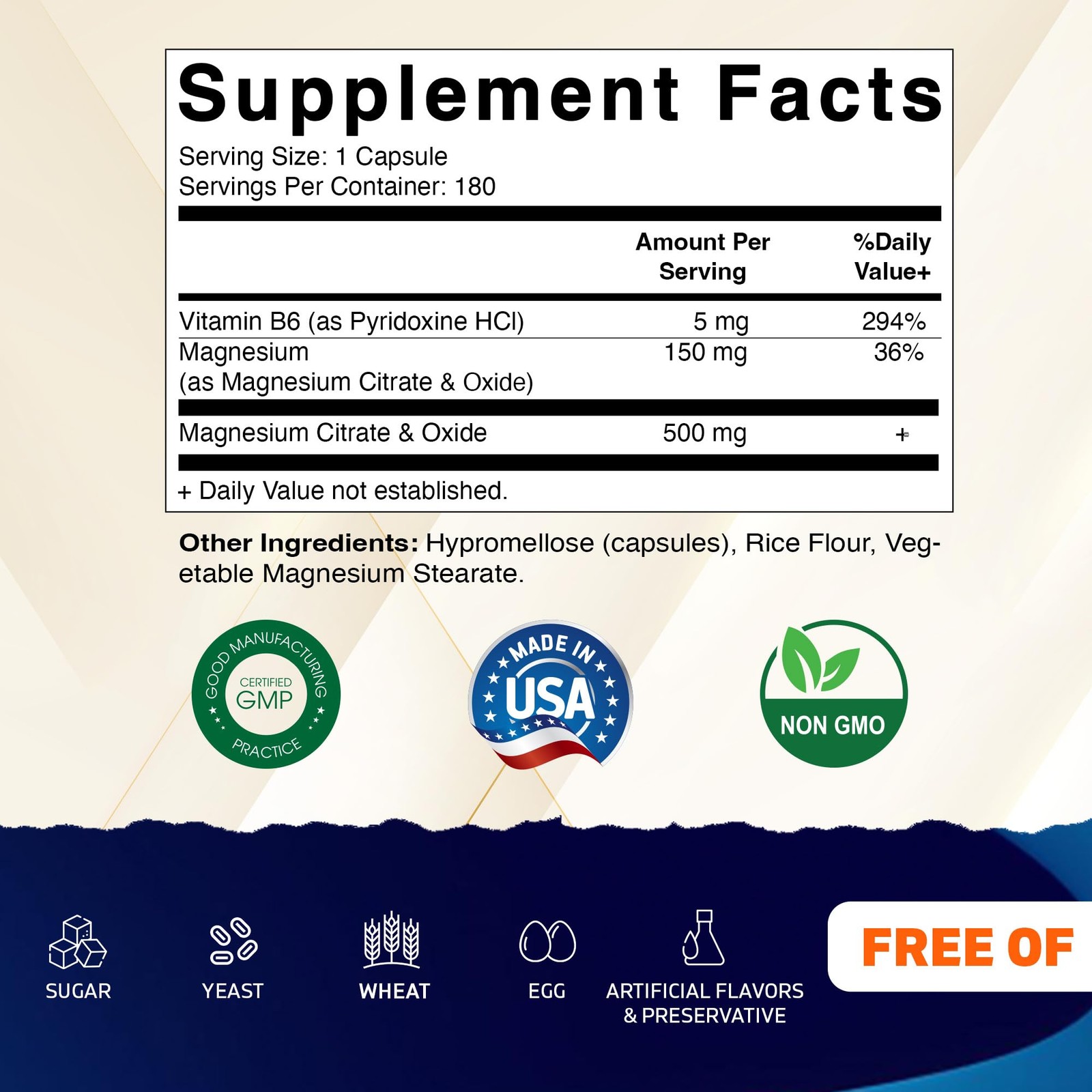 Vitamatic Magnesium Citrate 500mg per Serving 180 Count (Pack of 1), No Color