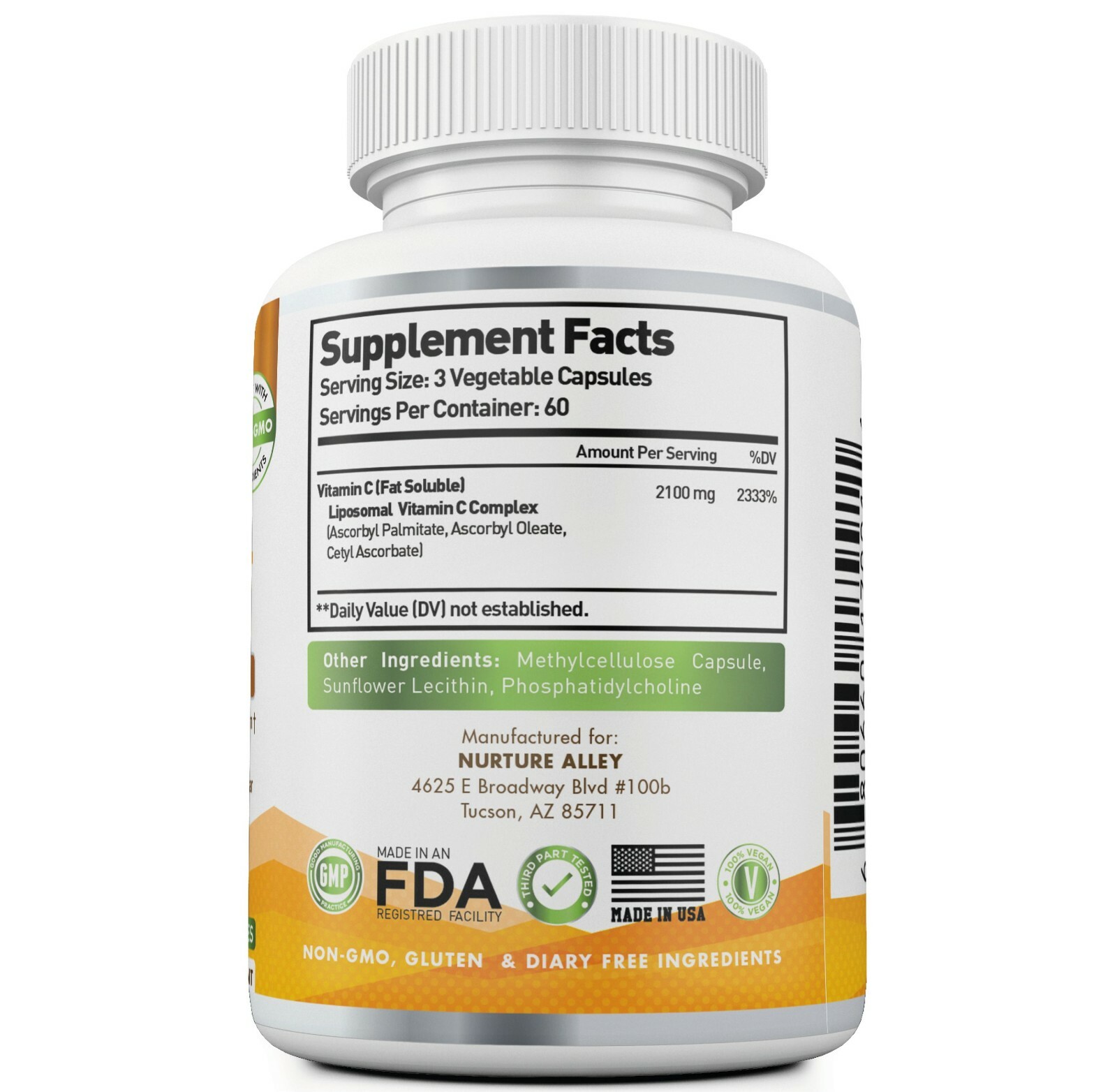 Nurture Alley Liposomal Vitamin C 2100mg- 180 Capsules High Absorption Ascorbic