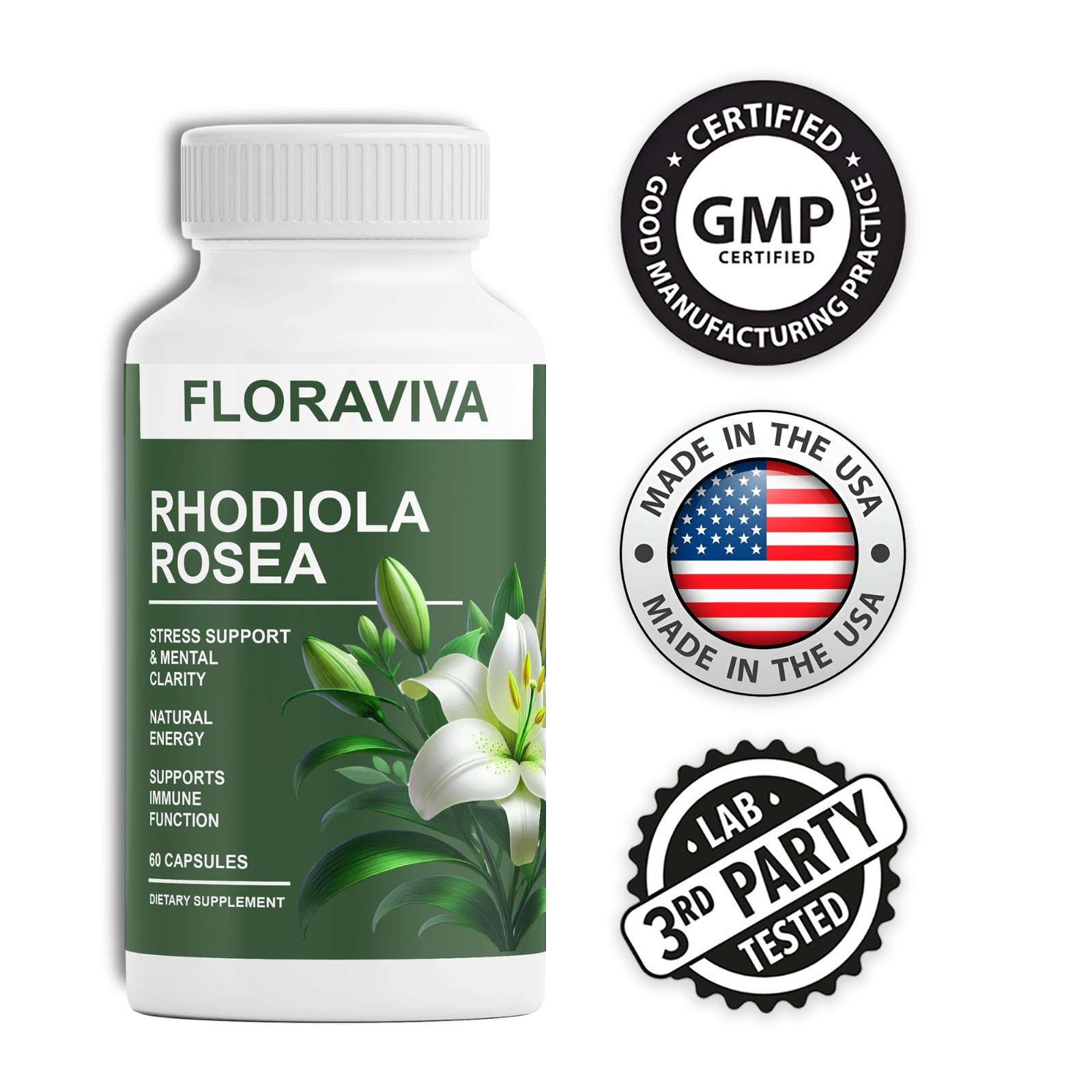 5-Pack Rhodiola Rosea Capsules – Floraviva for Energy, Focus, Mood
