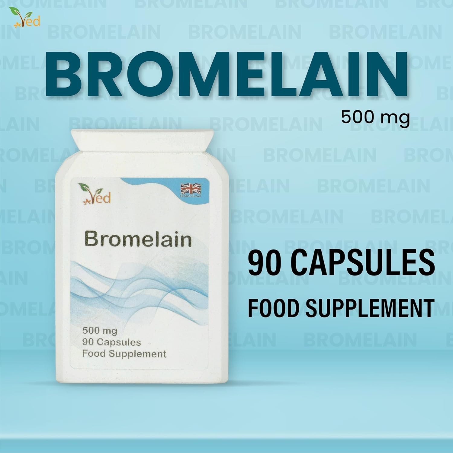 Ved Bromelain Capsule High Strength 3000 GDU/g 500mg per Capsule, Naturally Deri