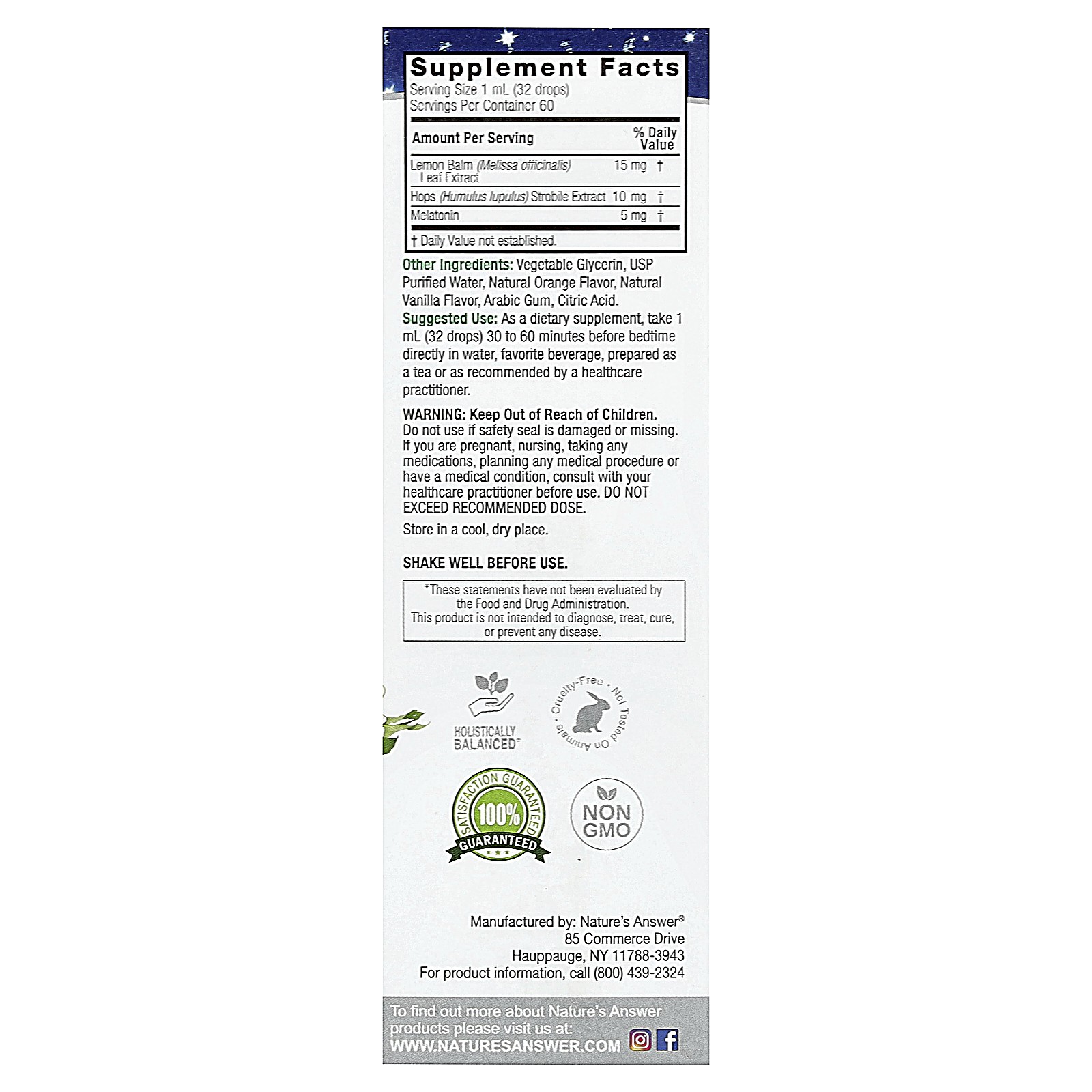 Liquid Melatonin+, Natural Vanilla and Orange Cream, 5 mg, 2 fl oz (60 ml)