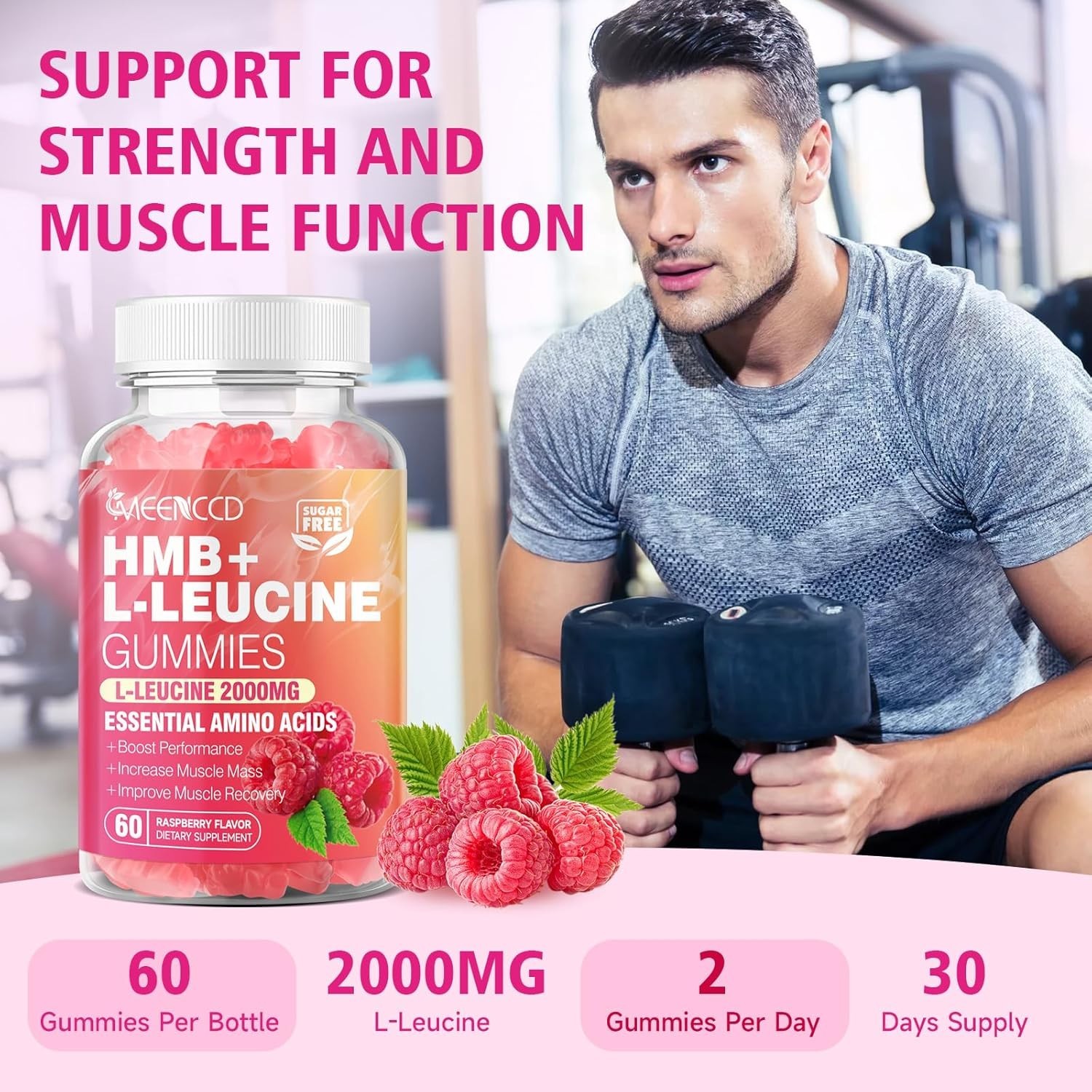 MEENCCD HMB and L-Leucine Gummies, HMB and Leucine Amino Acid Free Shipping