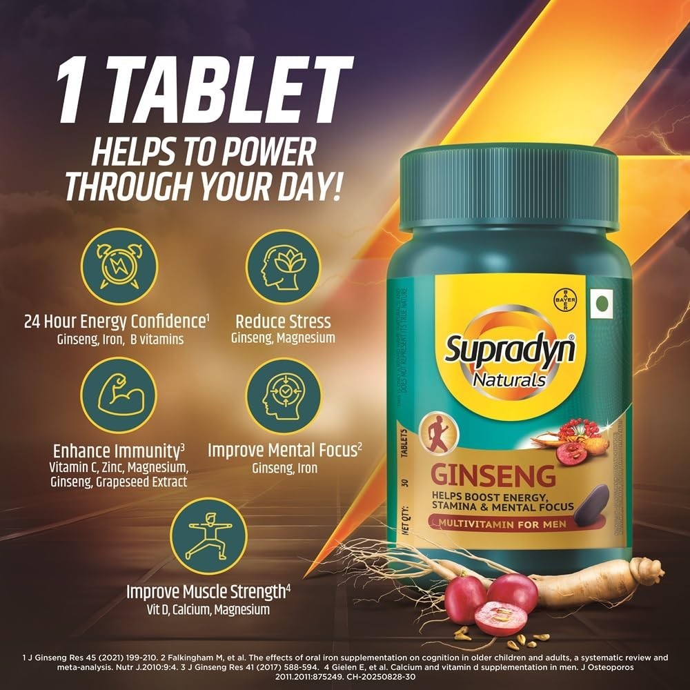 Supradyn Naturals for Men | Energy, Immunity, Stamina, Mental Focus | 60 Tablets