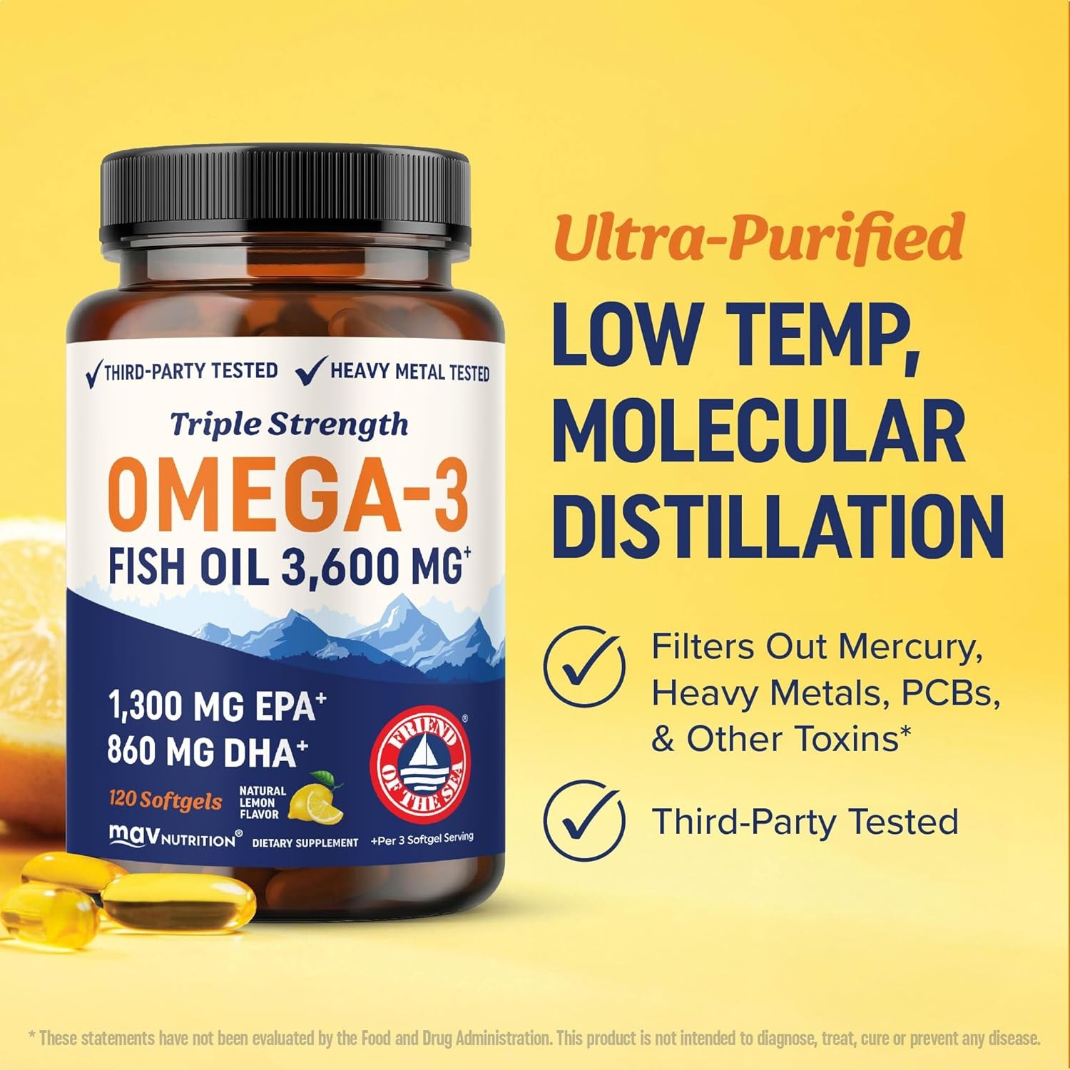 Triple Strength Omega 3 Fish Oil 3600 Mg | EPA & DHA | over 2100Mg Omega-3 Fatty