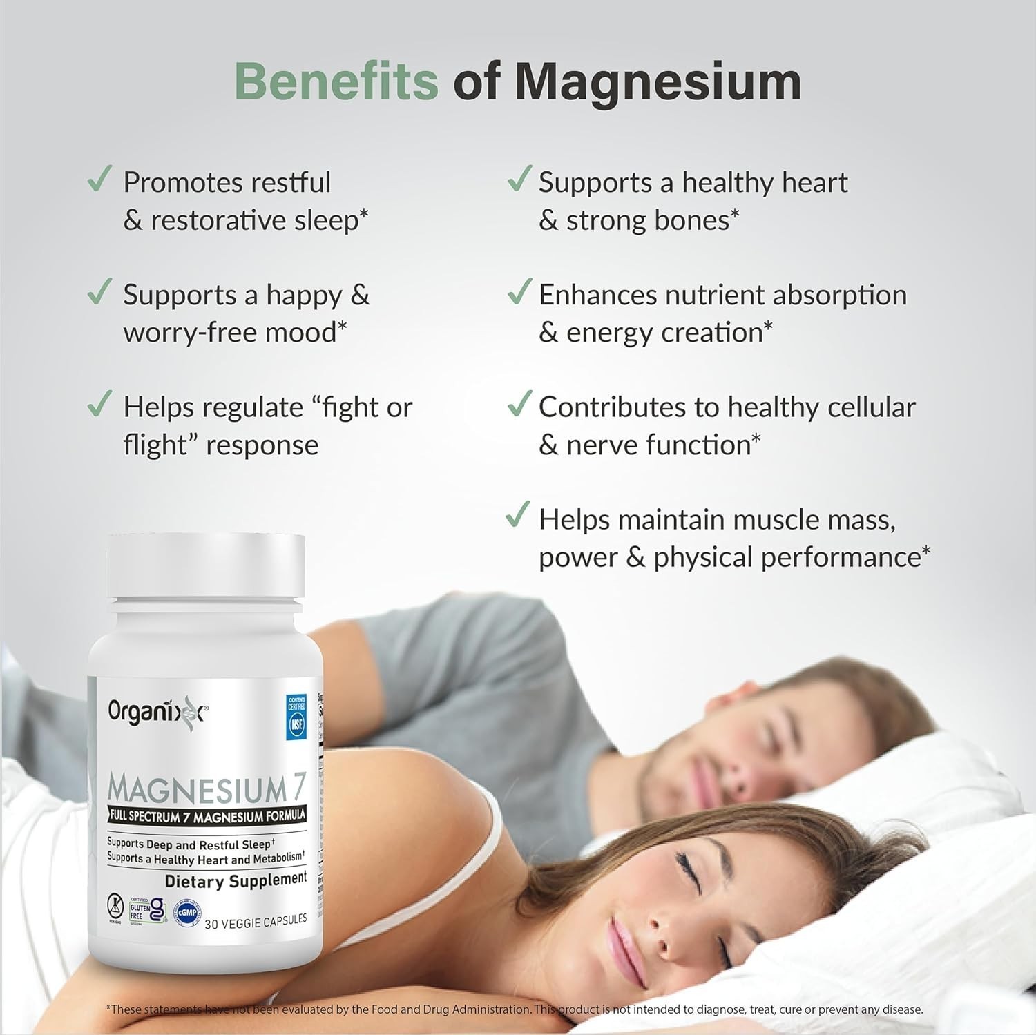 Organixx Magnesium 7 Supplement, Natural Magnesium Capsules for Sleep Support–