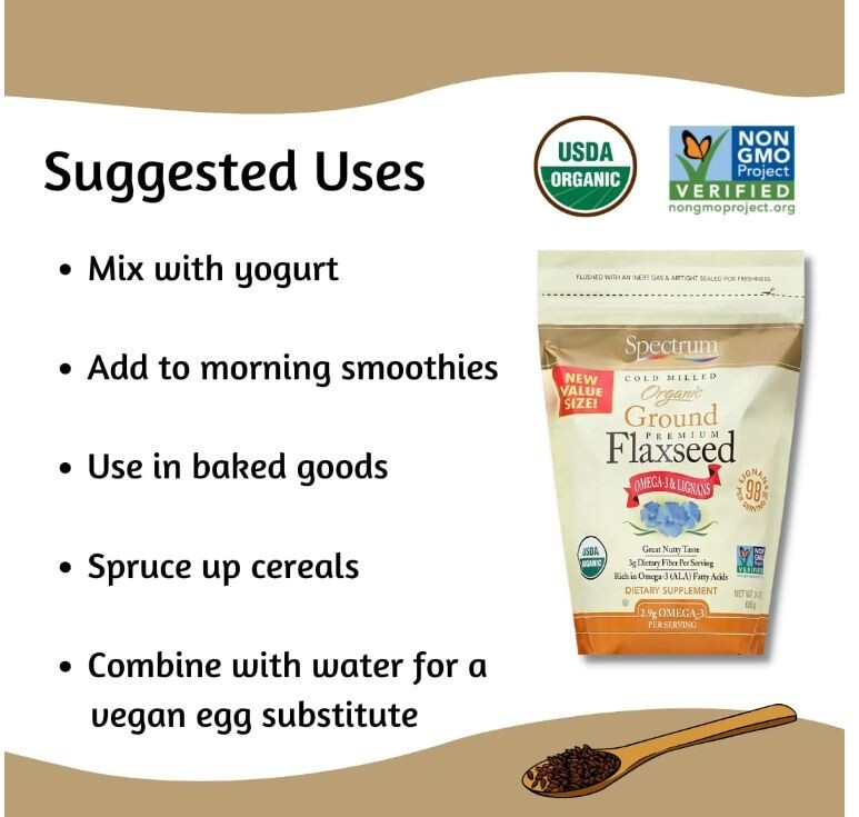 Spectrum Essentials Organic Ground Premium Flaxseed, 24 Oz -2pk