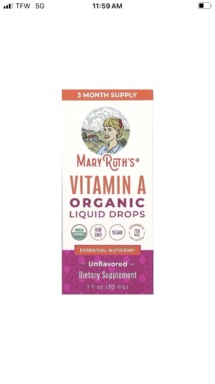 Organic Vitamin A Liquid Drops, Unflavored, 750 mcg, 1 fl oz (30 ml) Exp 11-26