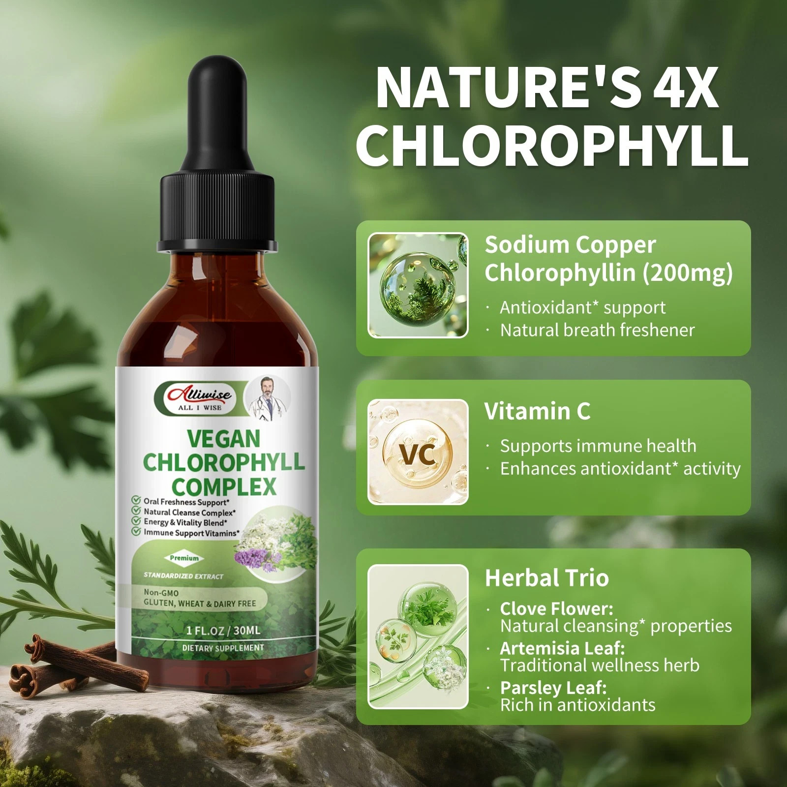 Lukaree 30MLChlorophyll Liquid Drops Supports Natural Cleansing & Immune, Intern