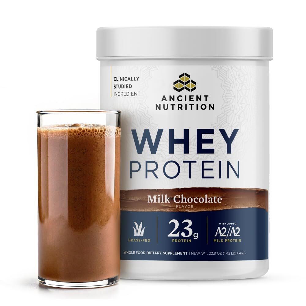 1/27 Ancient Nutrition Grass Fed Whey Protein, Milk Chocolate, 23g Protein, 20 S