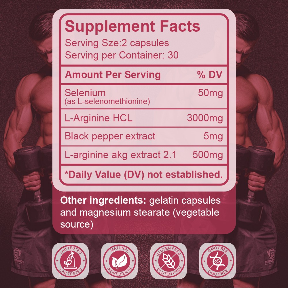 L-Arginine L-Citrulline Muscle Performance Stamina Heart Health Support，60 caps