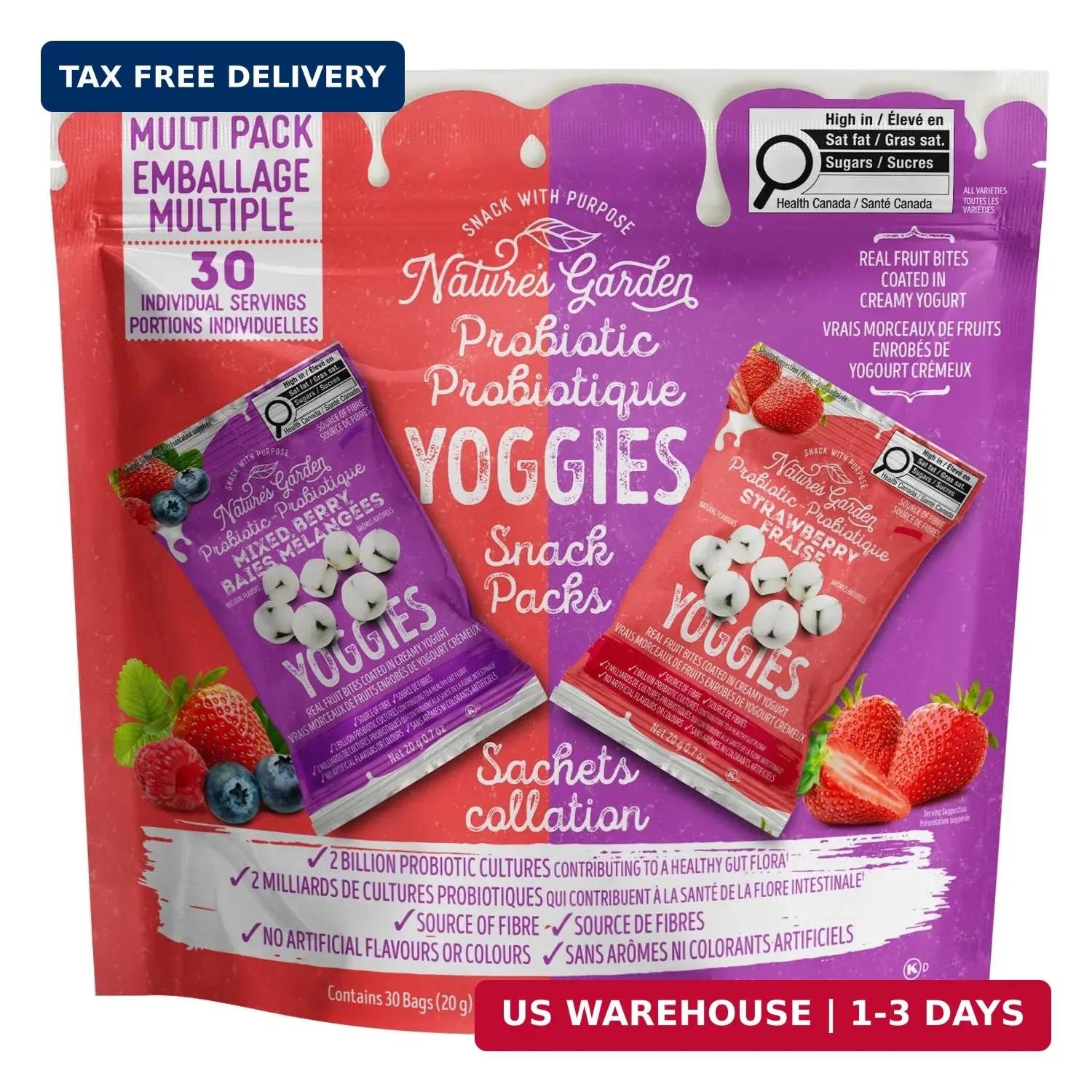 Nature’s Garden Probiotic Yoggies Multi Pack, 21oz (Strawberry 15×0.7 oz + Mixed