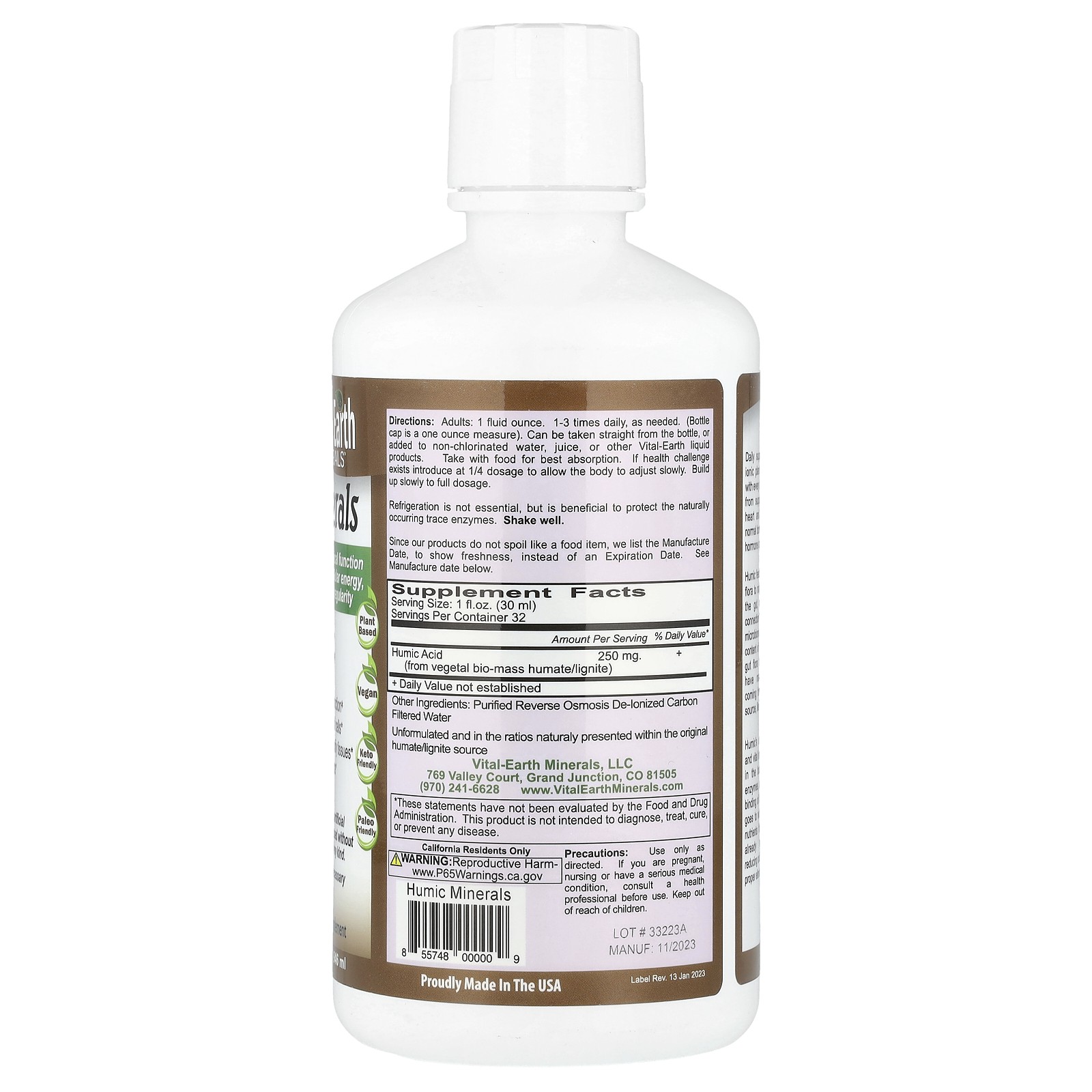 Vital Earth Minerals Humic Minerals 32 fl oz 946 ml Gluten-Free,