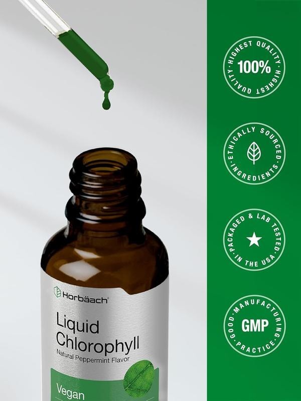 Liquid Chlorophyll Drops 2 oz by Horbaach, Natural Peppermint Flavor