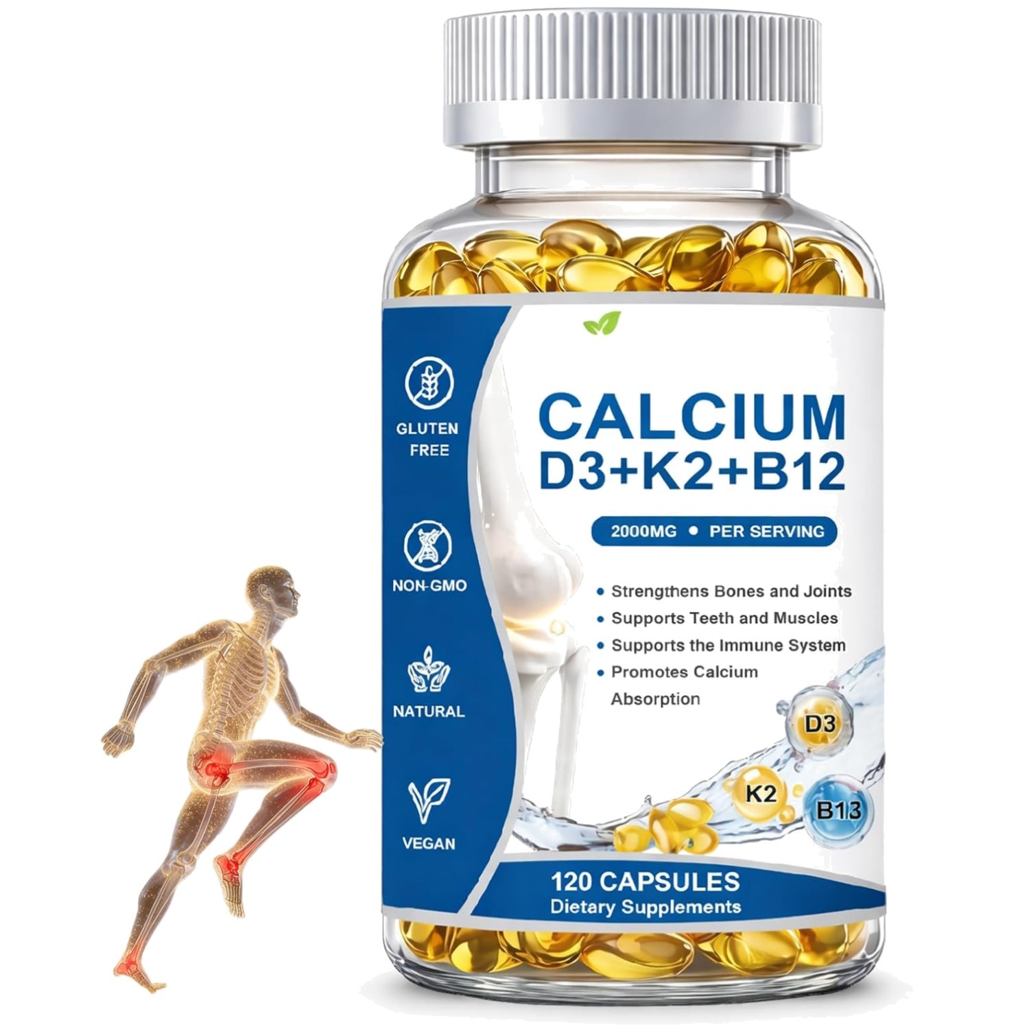Calcium D3 K2 B12 Softgels, 2000mg Calcium, 120 Softgels