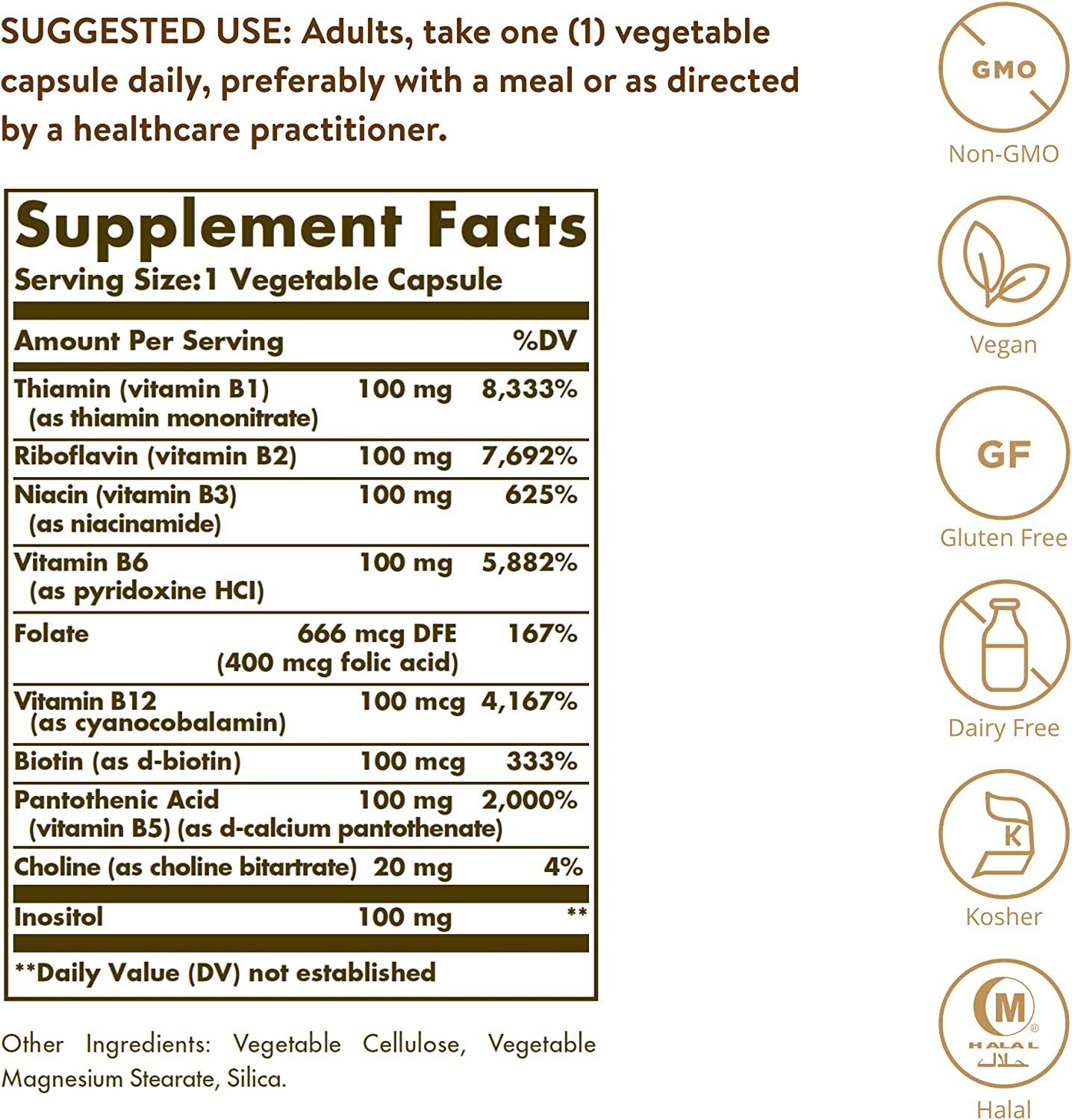 Solgar B-Complex «100», 250 Veg Capsules – Heart & Nervous «Best sell by» 2025