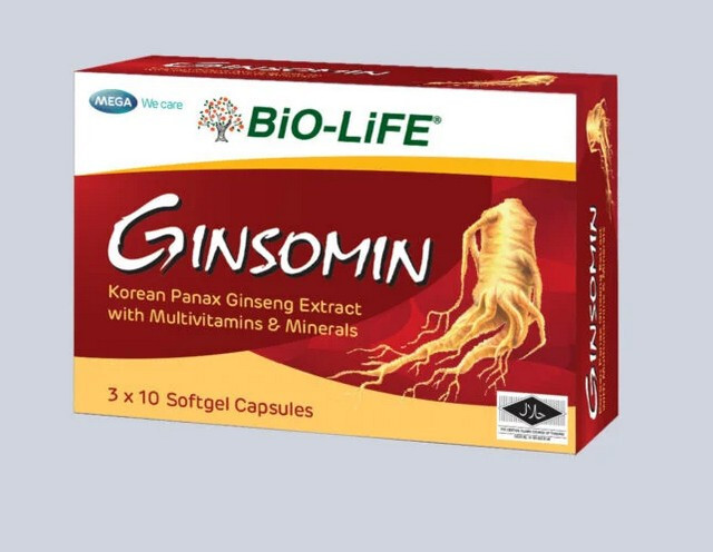 Biolife Ginsomin Softgel Cap 3 X 10S-3 Packs -HALAL-Free DHL EXPRESS Shipping