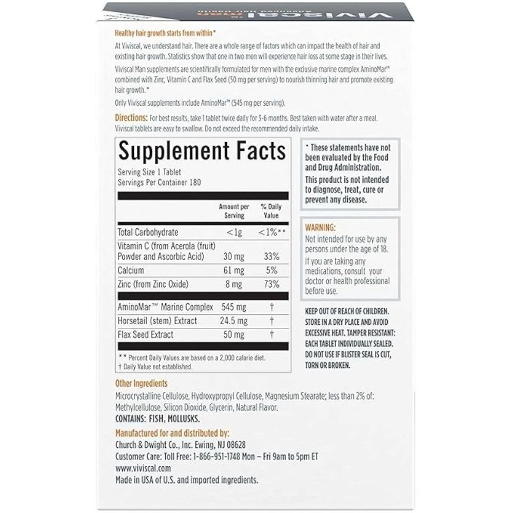 V iv is c al Men Hair Growth Supplement, 180 Tablets, 3 Month Supply